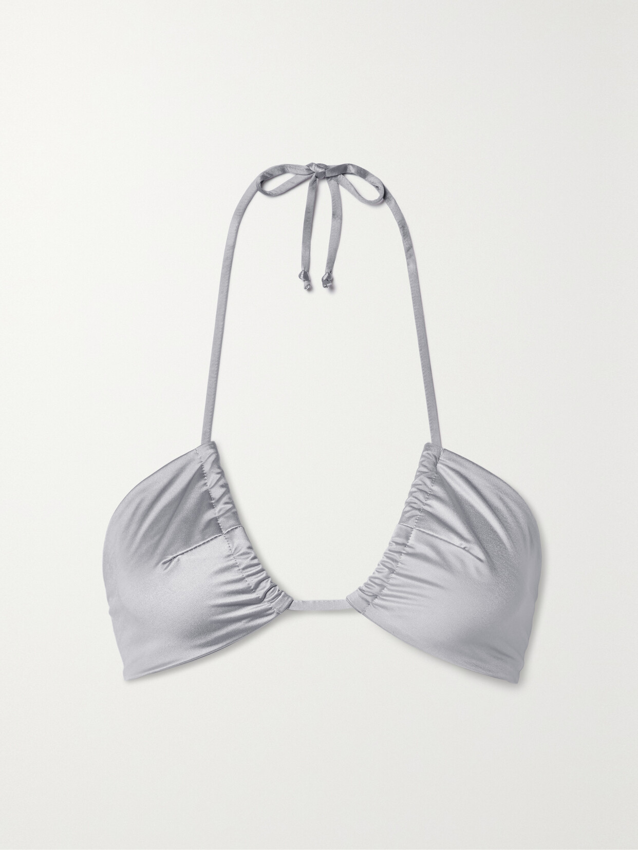 Good American Womens Silver Ruched Halterneck Bikini Top