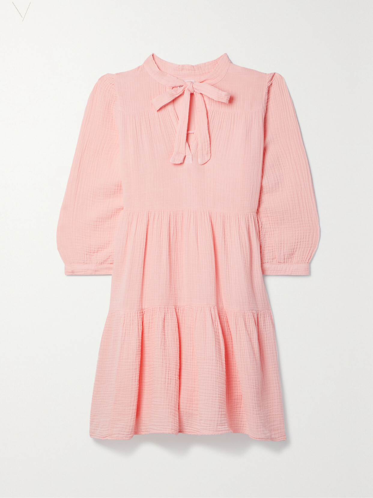 Honorine Giselle Bow-detailed Tiered Cotton-seersucker Mini Dress - Pink
