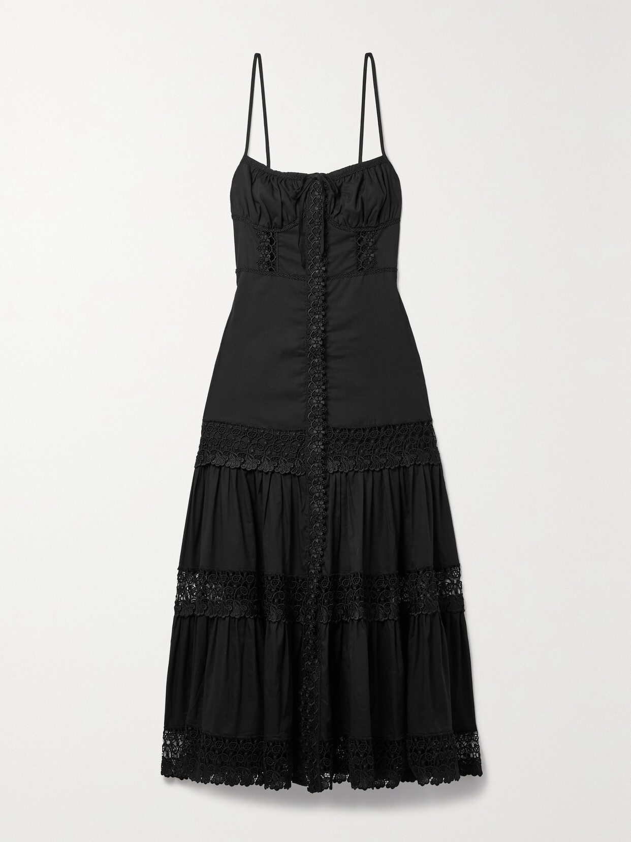 Charo Ruiz - Marisa Tiered Corded Lace-trimmed Cotton-blend Voile Maxi Dress - Black