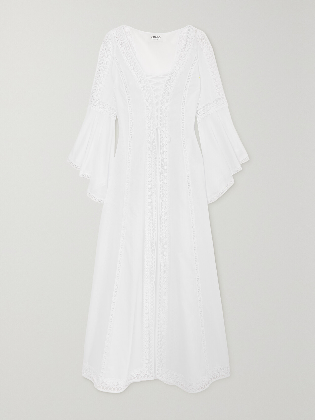 Charo Ruiz Zia Guipure Lace-trimmed Cotton-blend Voile Kaftan