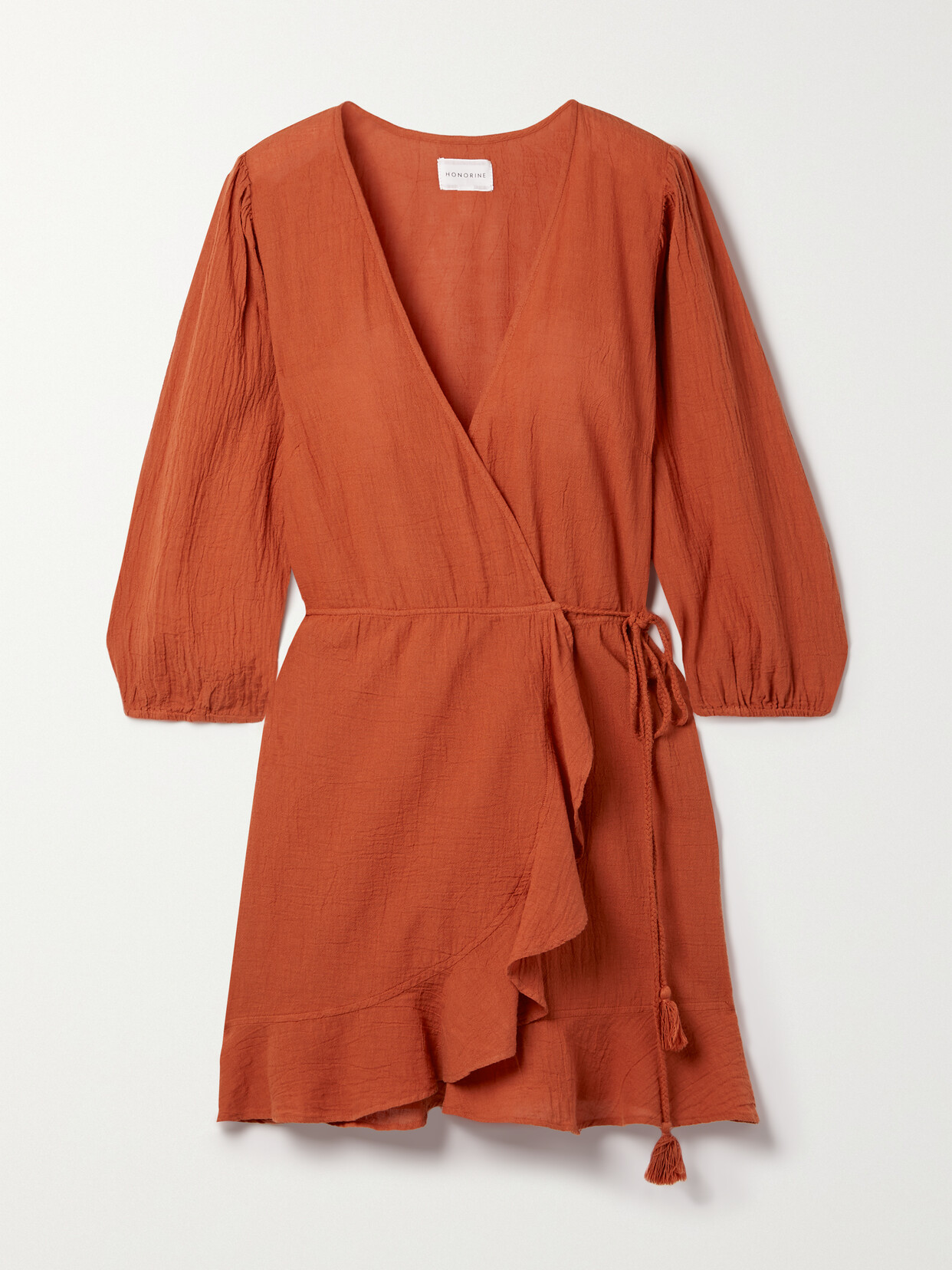 Honorine Alessandra Cotton-gauze Mini Wrap Dress - Orange