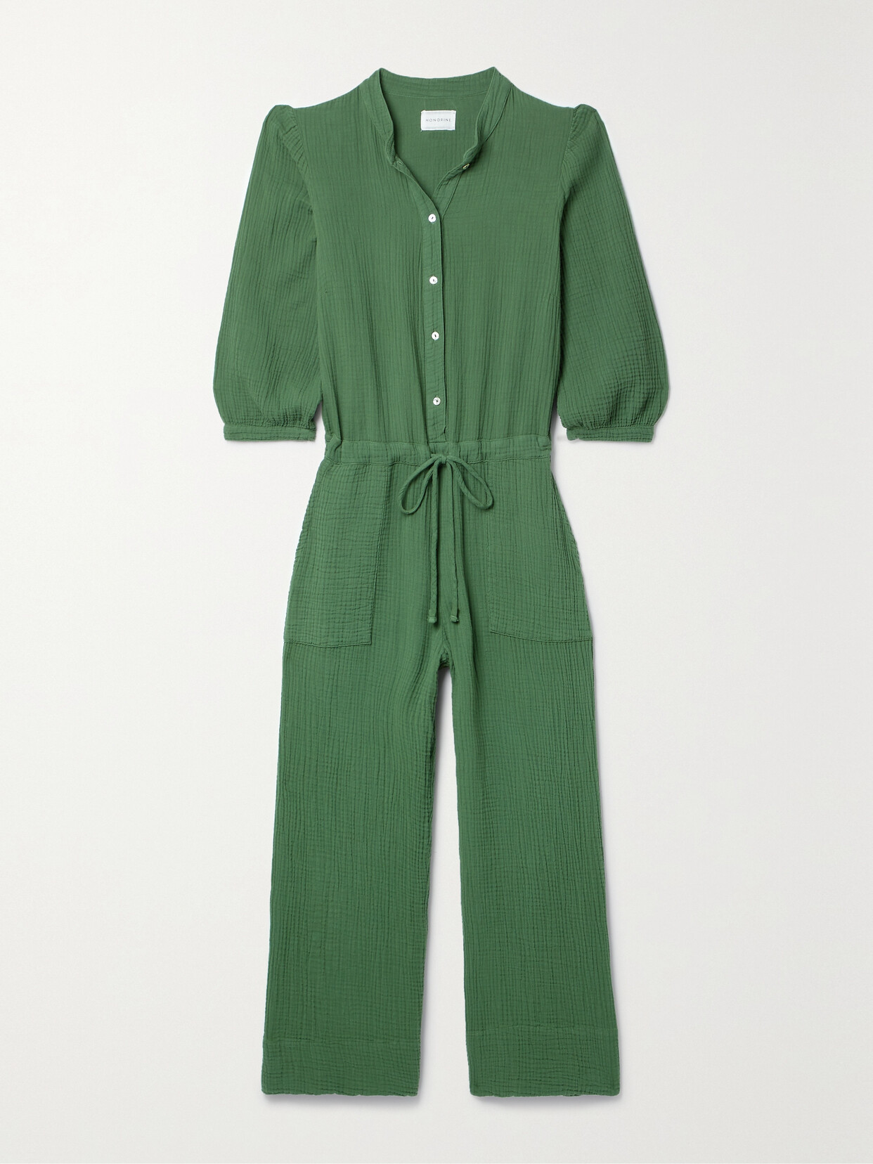 Honorine - Farrah Cropped Cotton-seersucker Jumpsuit - Green