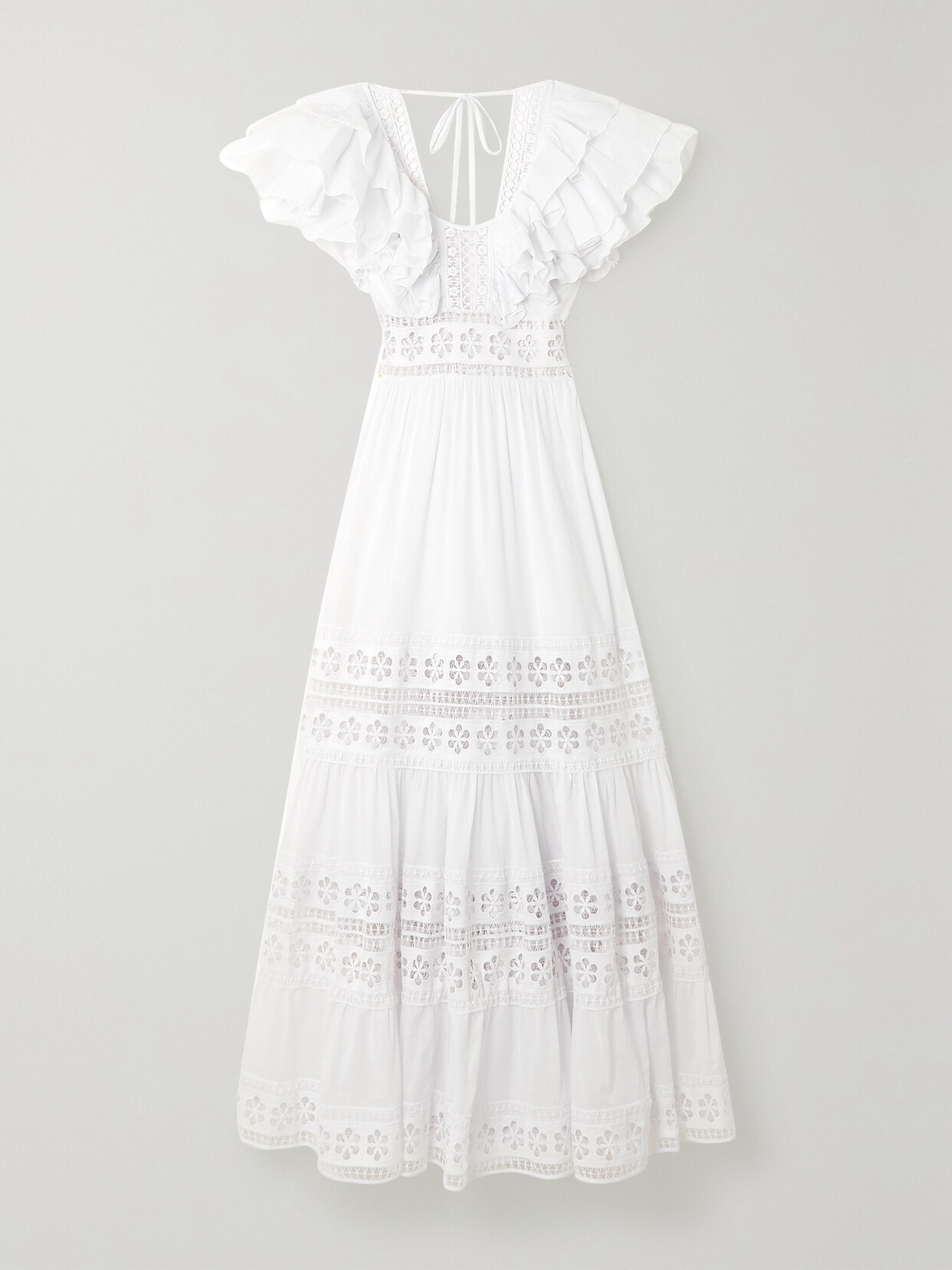 Charo Ruiz Vivida Ruffled Guipure Lace-trimmed Cotton-blend Voile Maxi Dress - White