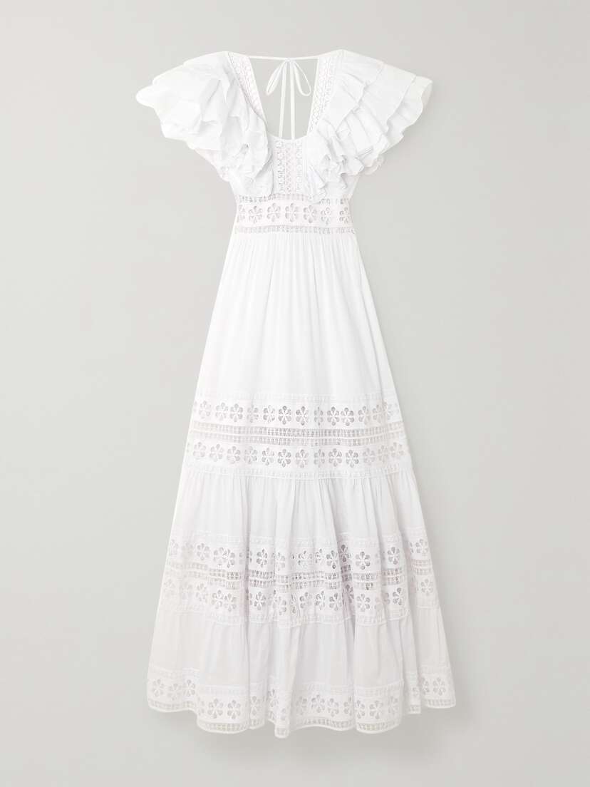 Charo Ruiz Vivida Ruffled Guipure Lace-trimmed Cotton-blend Voile Maxi Dress