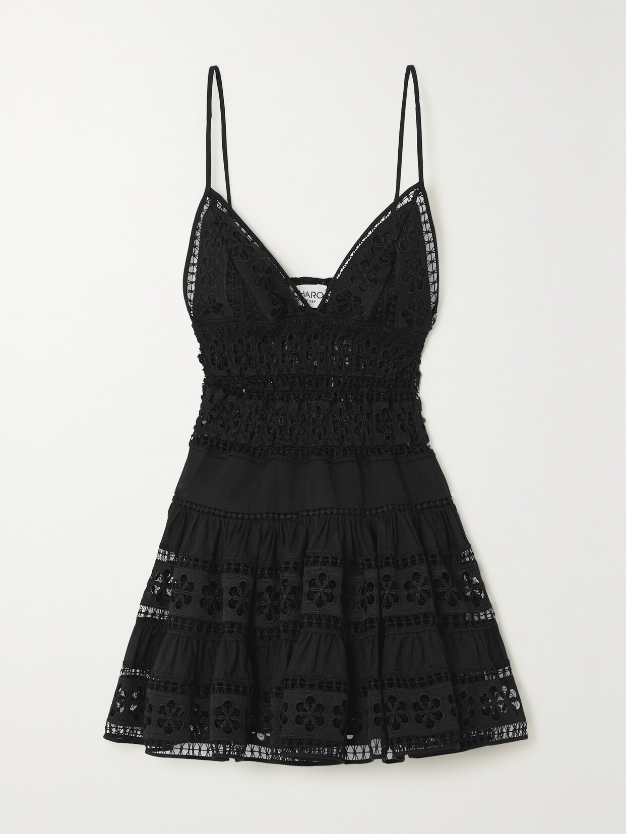 Charo Ruiz - Isca Guipure Lace-trimmed Tiered Cotton-blend Voile Mini Dress - Black