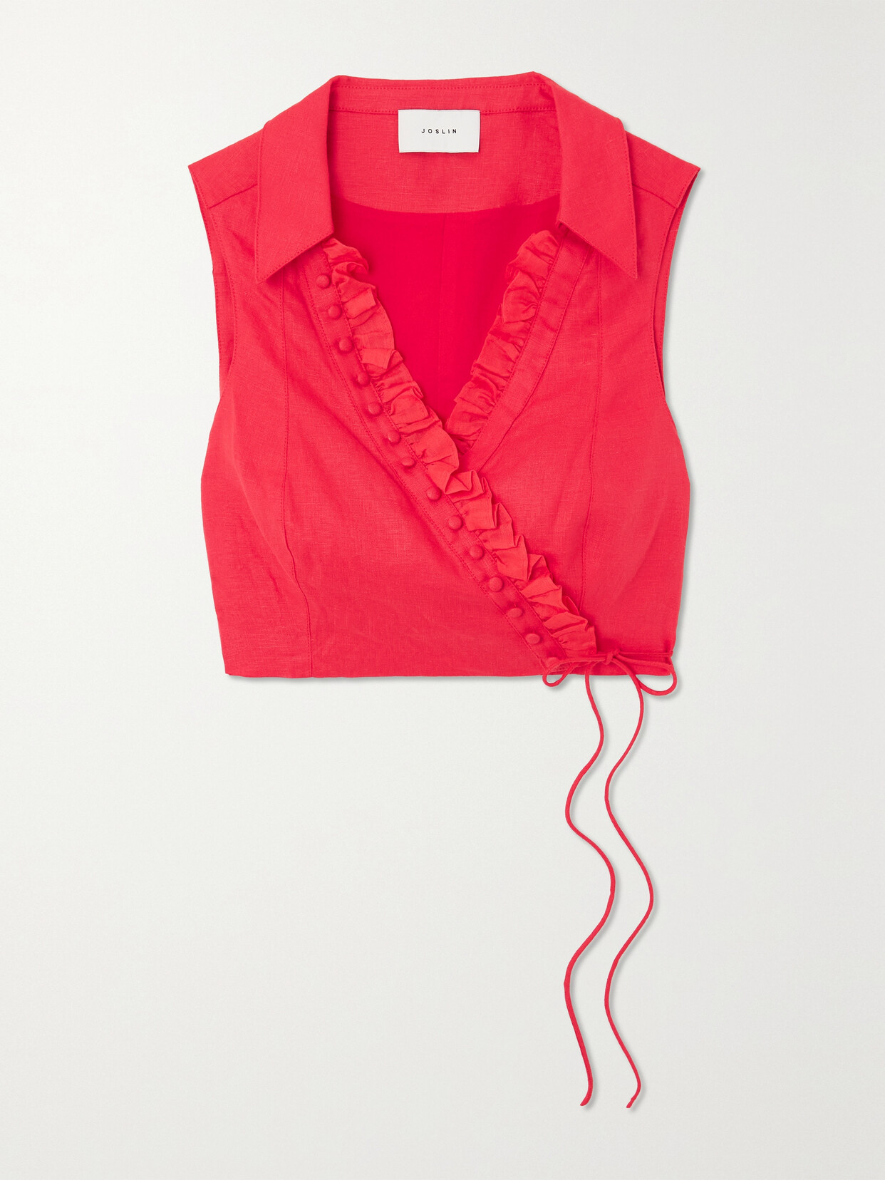 Joslin + Net Sustain Camilla Cropped Button-embellished Linen Wrap Top - Red