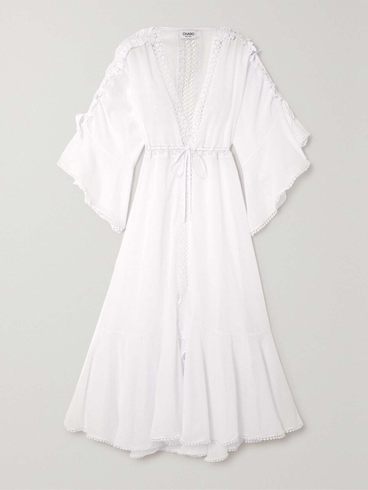 Charo Ruiz - Kathy Guipure Lace-trimmed Cotton-blend Voile Kaftan - White