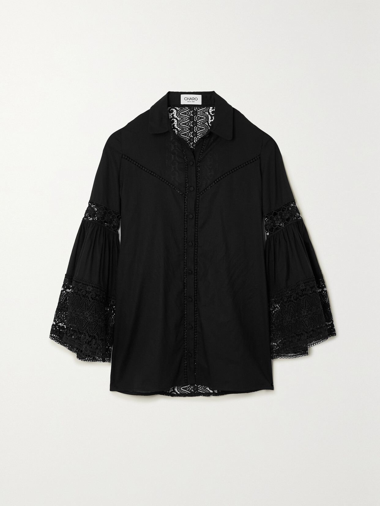 Charo Ruiz Letta Guipure Lace-trimmed Cotton-blend Voile Blouse - Black