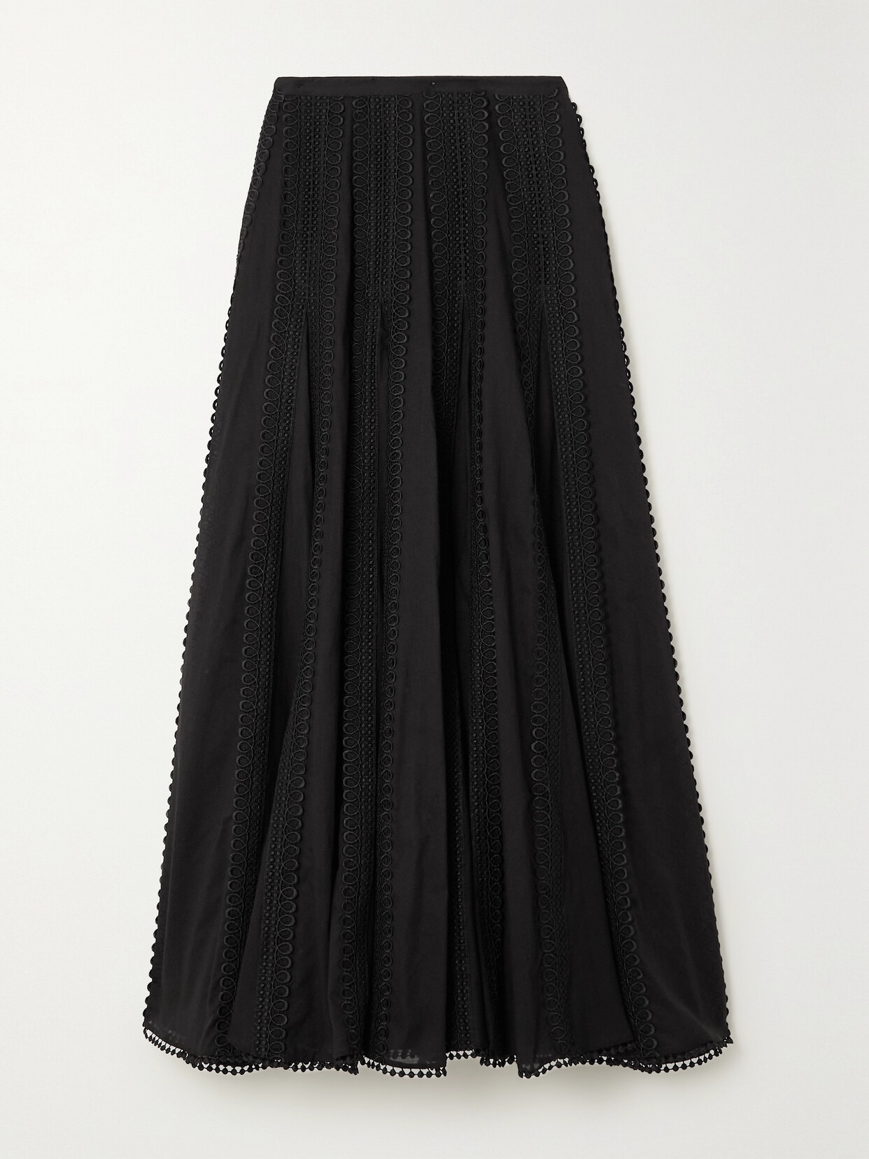 Charo Ruiz - Viola Guipure Lace-trimmed Cotton-blend Voile Maxi Skirt - Black