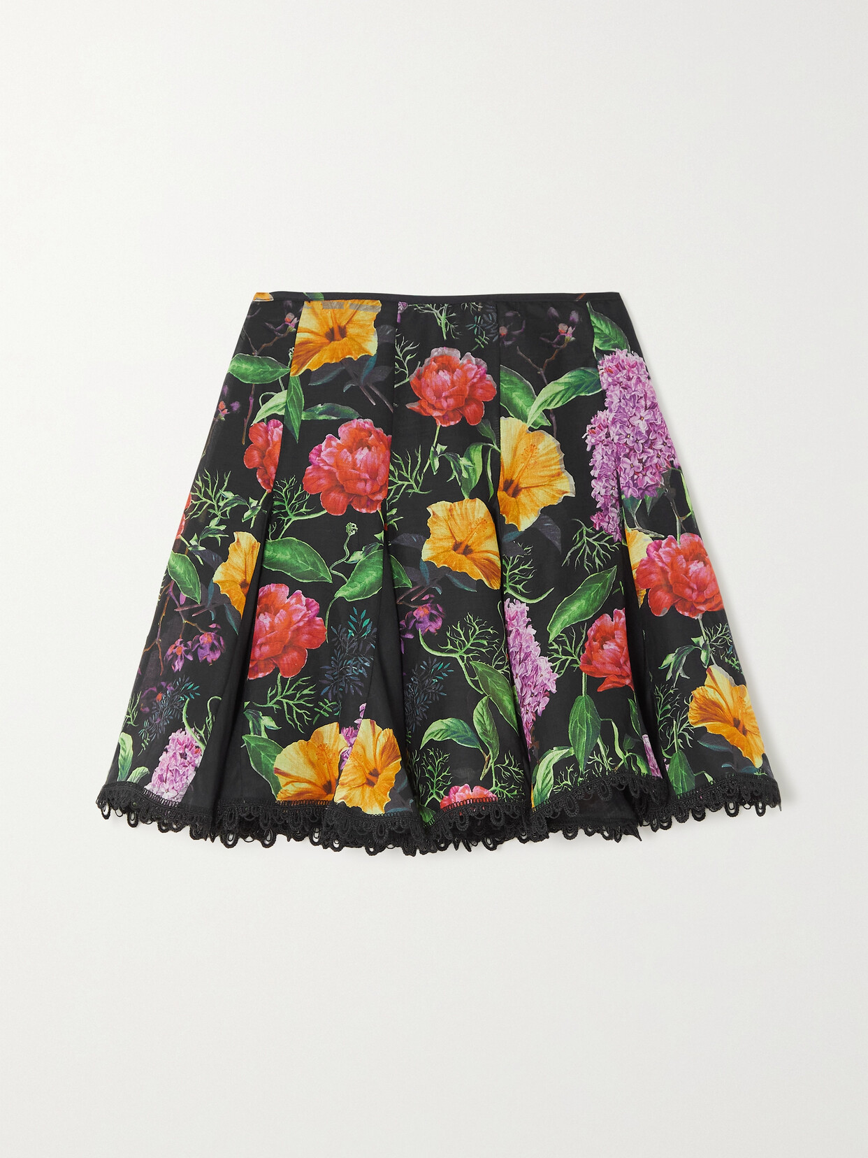 Charo Ruiz - Oxaya Guipure Lace-trimmed Pleated Floral-print Cotton-blend Voile Shorts - Black