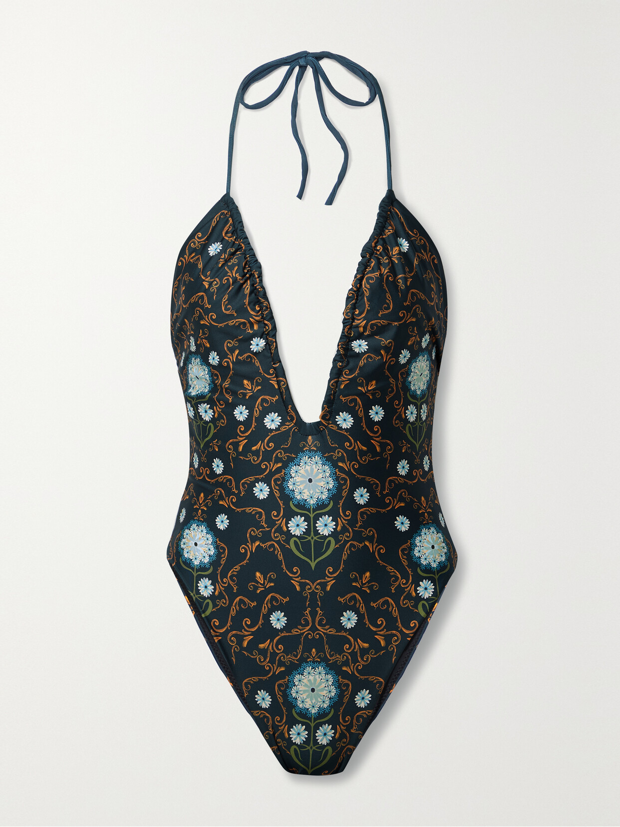 Agua by Agua Bendita - Cauca Mosaico Floral-print Recycled Halterneck Swimsuit - Blue