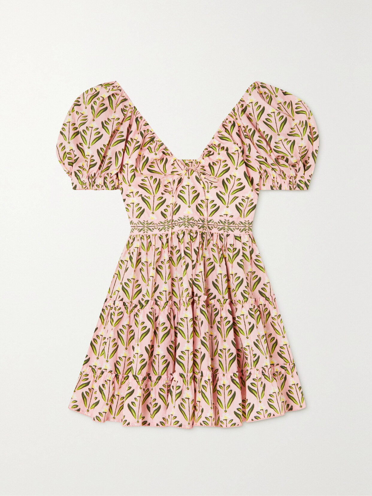 Agua by Agua Bendita - Manzanilla Margarita Tiered Floral-print Cotton-poplin Mini Dress - Pink