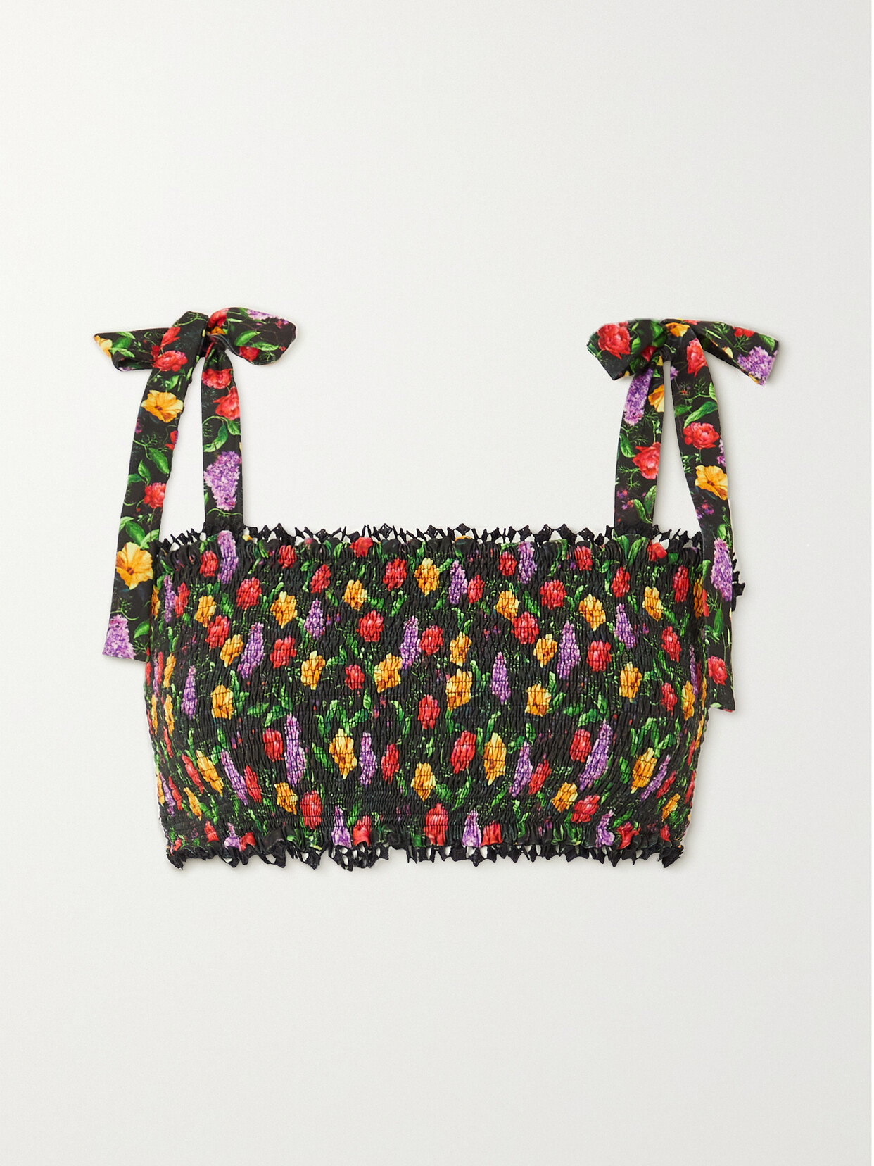 Charo Ruiz Alga Crocheted-trimmed Shirred Floral-print Bikini Top