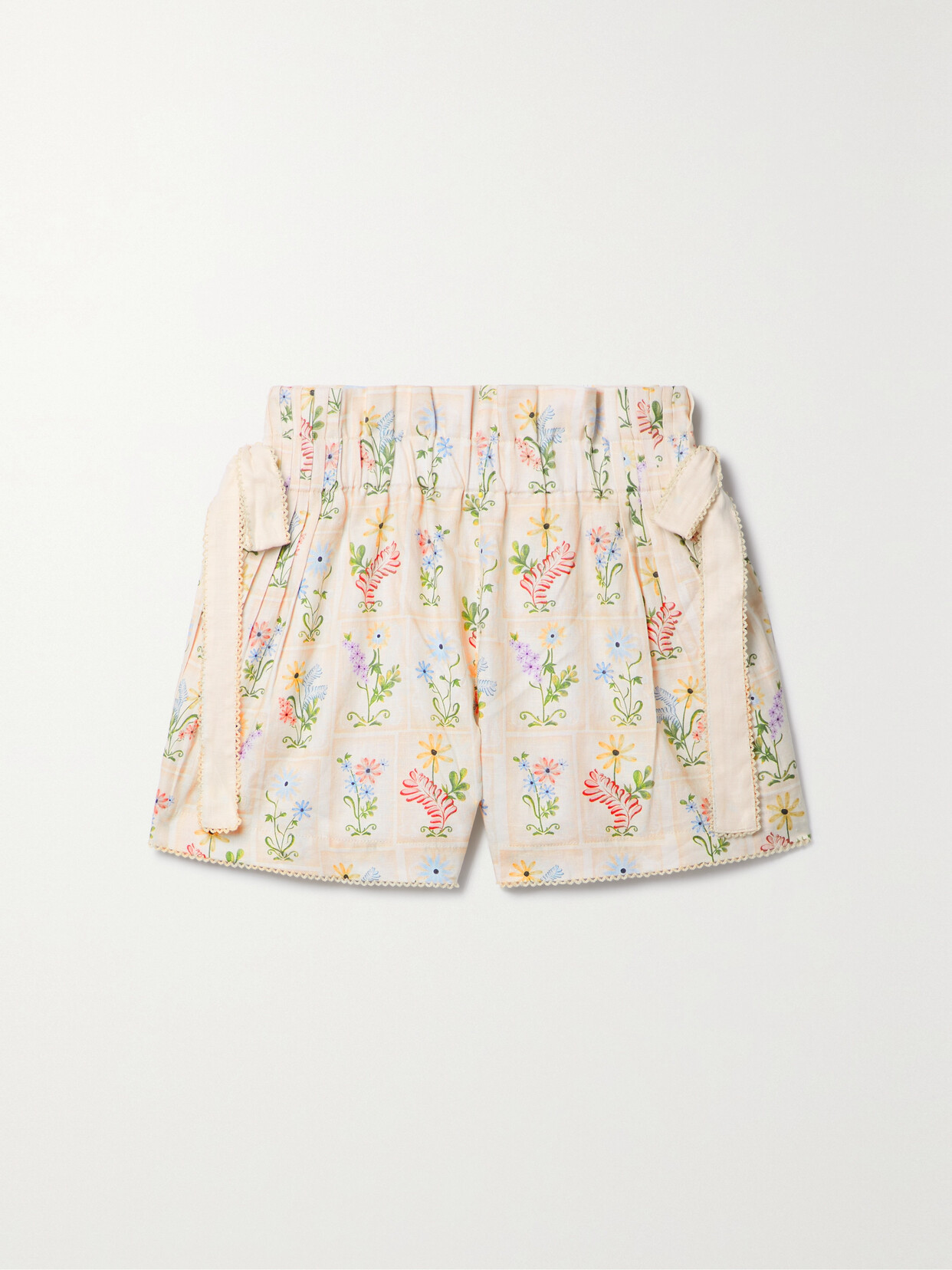 Agua by Agua Bendita - + Net Sustain Janeiro Pradera Bow-detailed Floral-print Linen-gauze Shorts - Neutrals