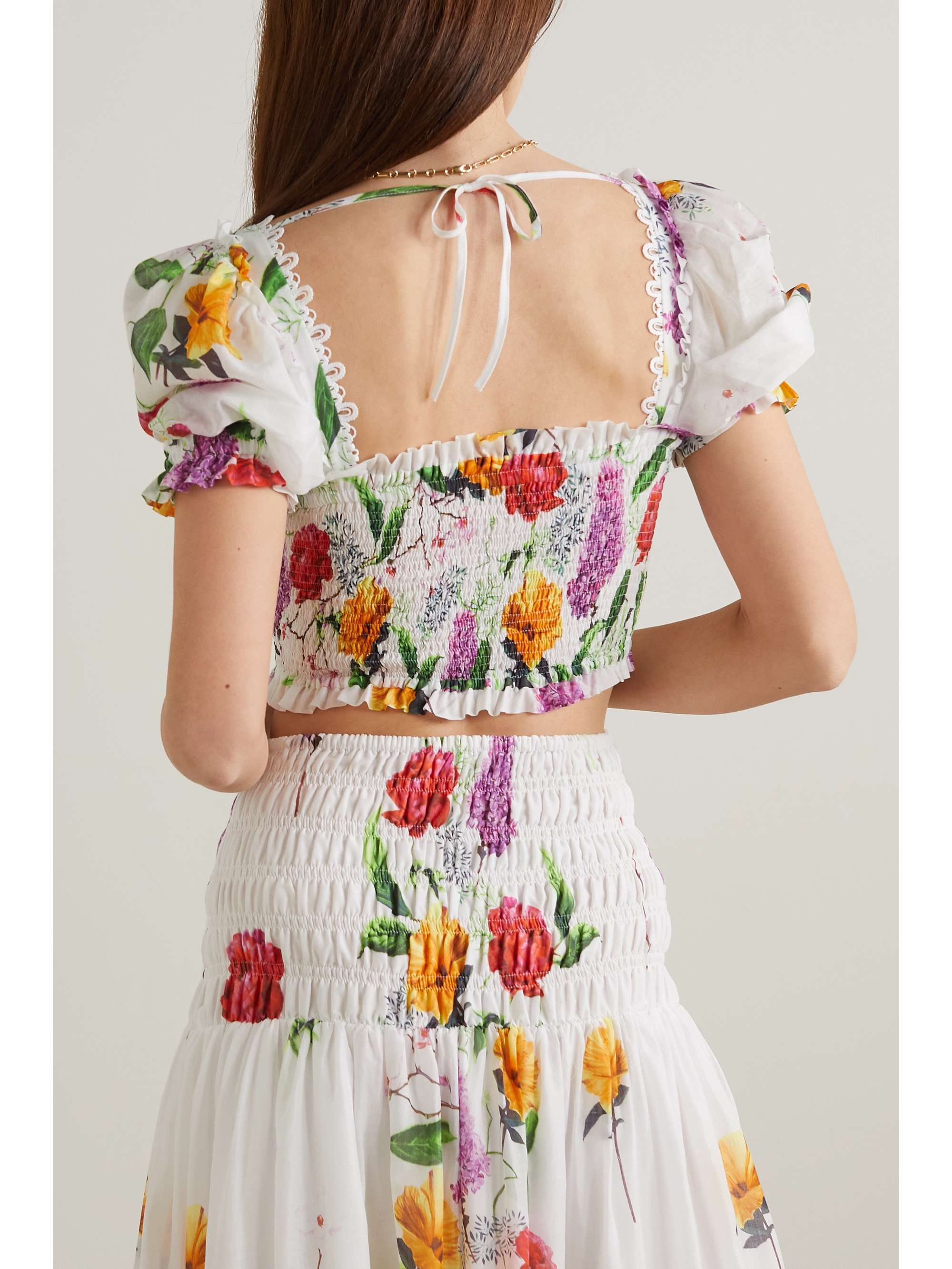 CHARO RUIZ Lirio cropped shirred floral-print cotton-blend poplin top