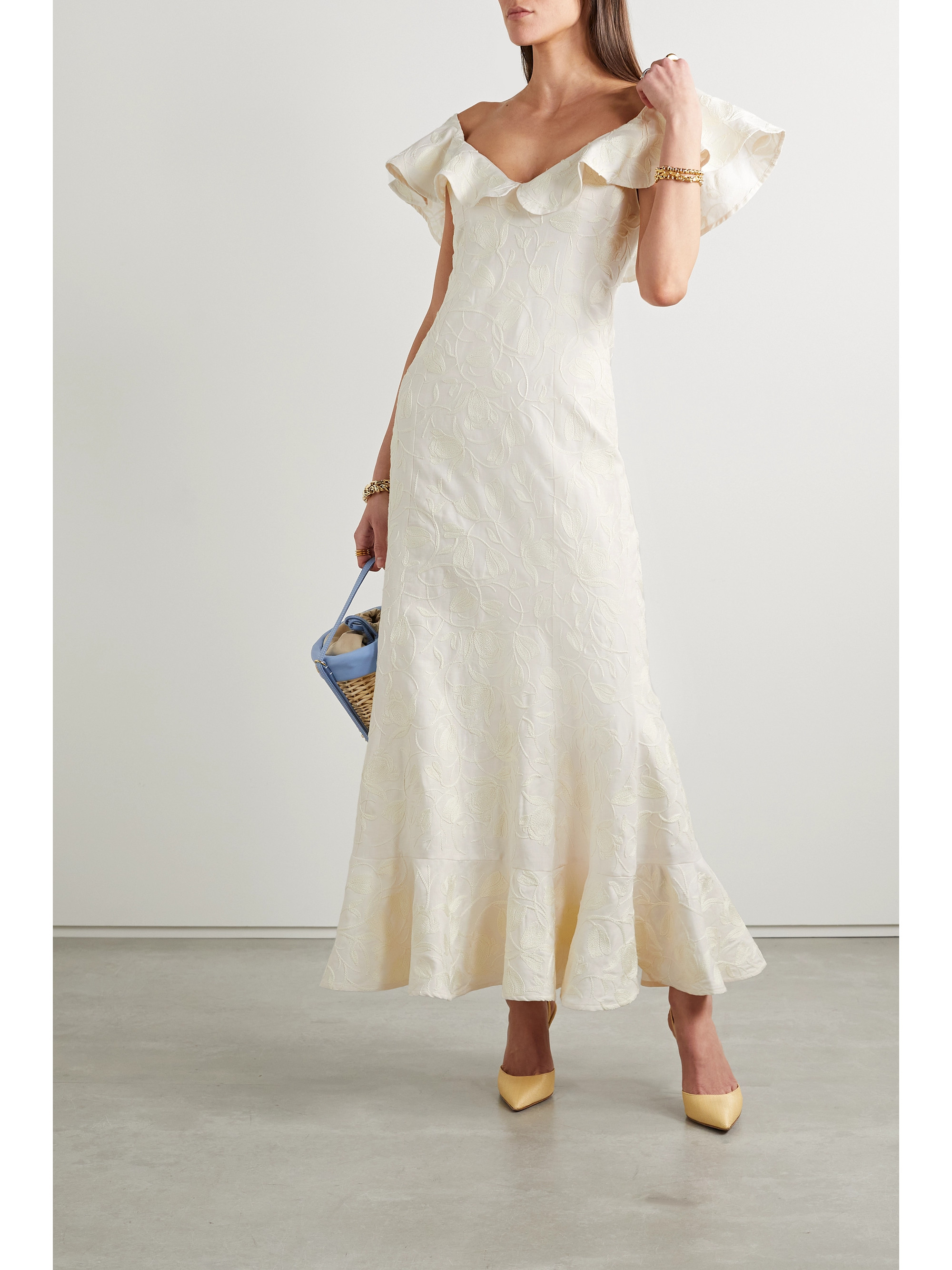 flora linen maxi dress MAET FLORA Linen Long Dress - White