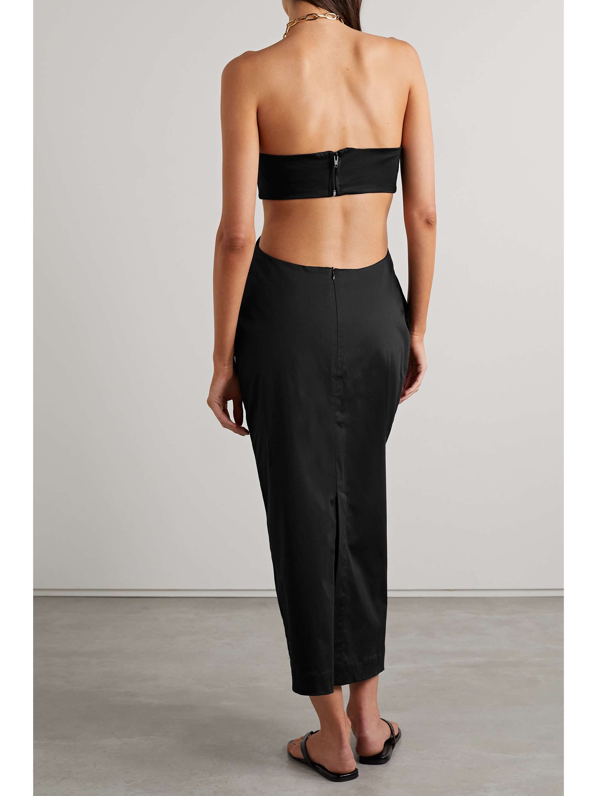 BONDI BORN Monte Carlo strapless cutout cotton-blend cady midi dress