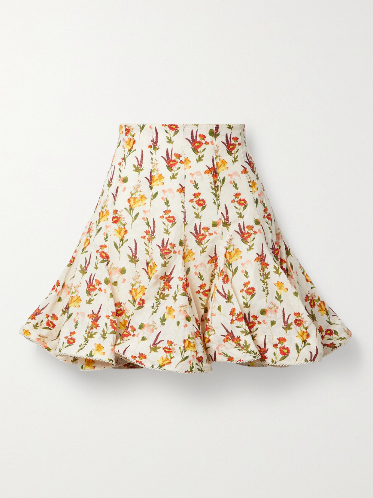 Agua by Agua Bendita - Cerezo Clementina Crochet-trimmed Floral-print Linen Mini Skirt - Yellow