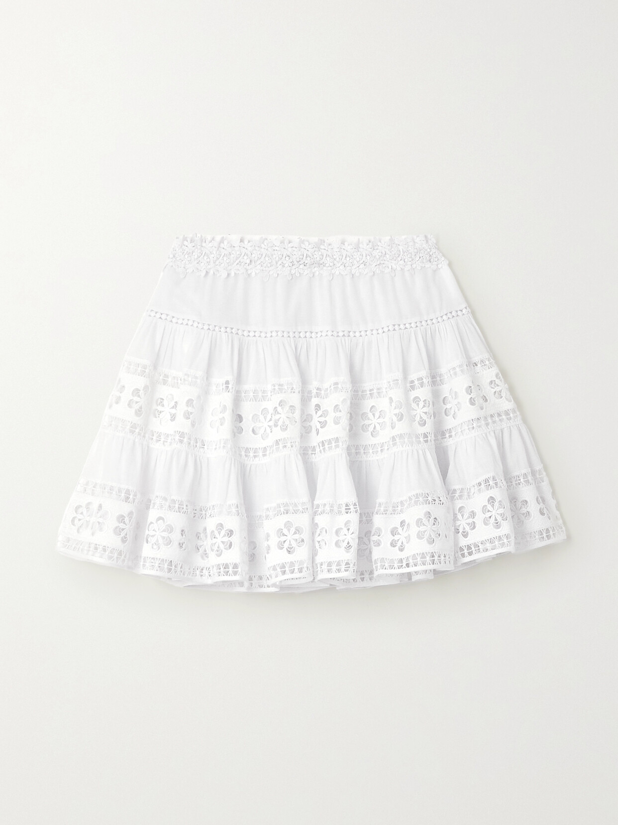 Charo Ruiz - Lea Guipure Lace-trimmed Cotton-blend Voile Mini Skirt - White