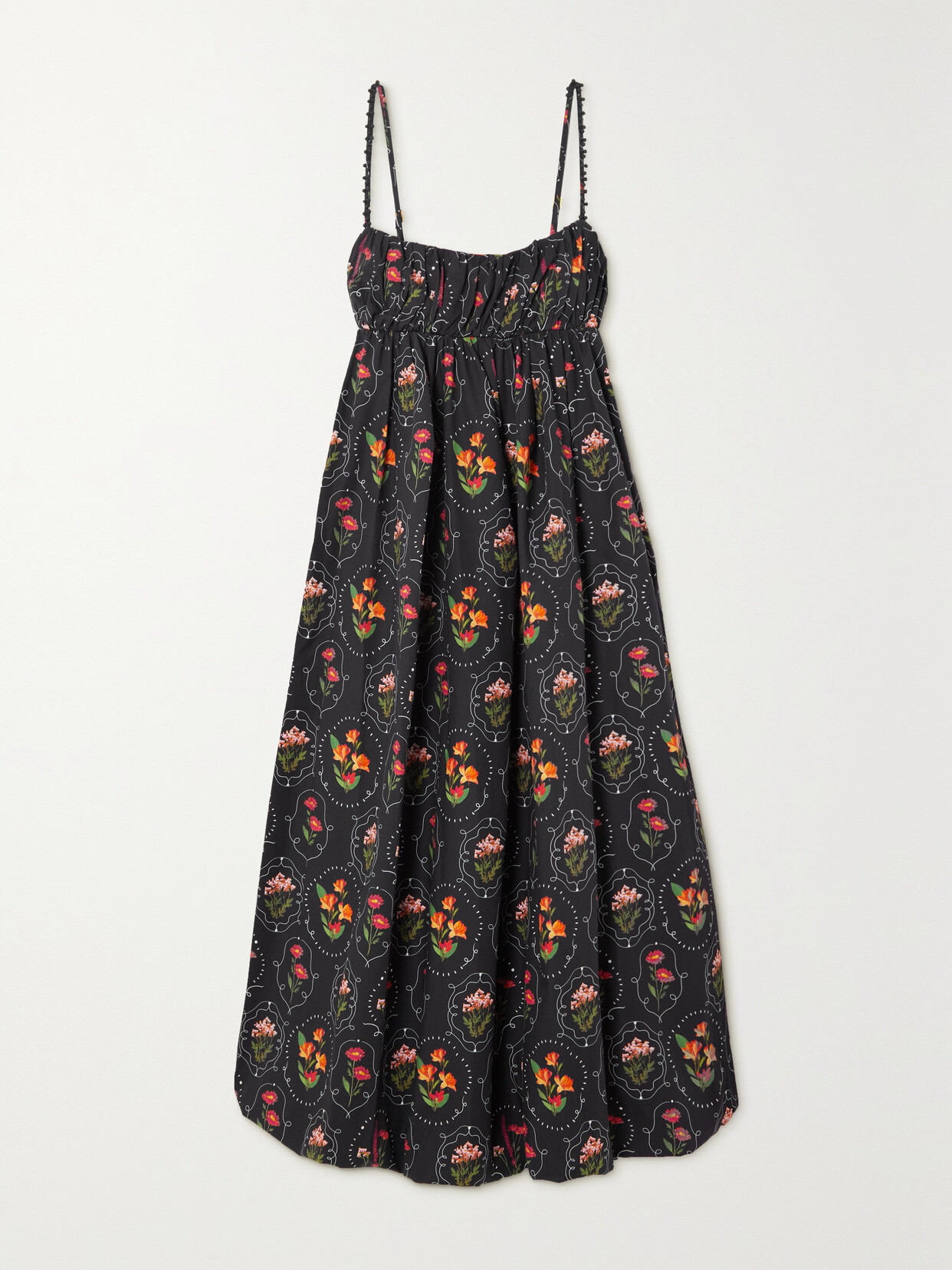 Agua By Agua Bendita Limonaria Oasis Open-back Floral-print Cotton-poplin Midi Dress In Black