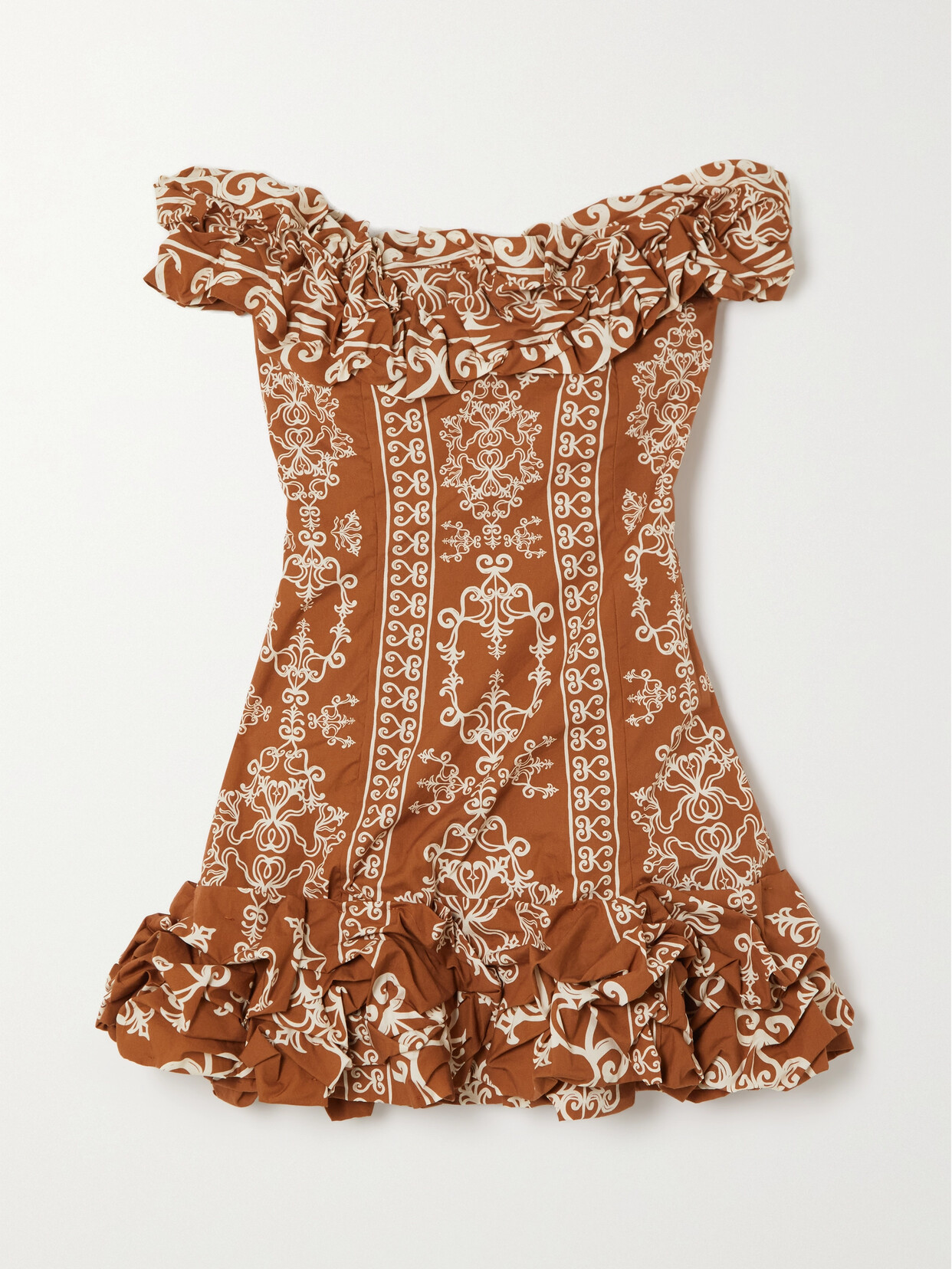 Agua by Agua Bendita - Jardín Calados Off-the-shoulder Floral-print Cotton-poplin Mini Dress - Orange