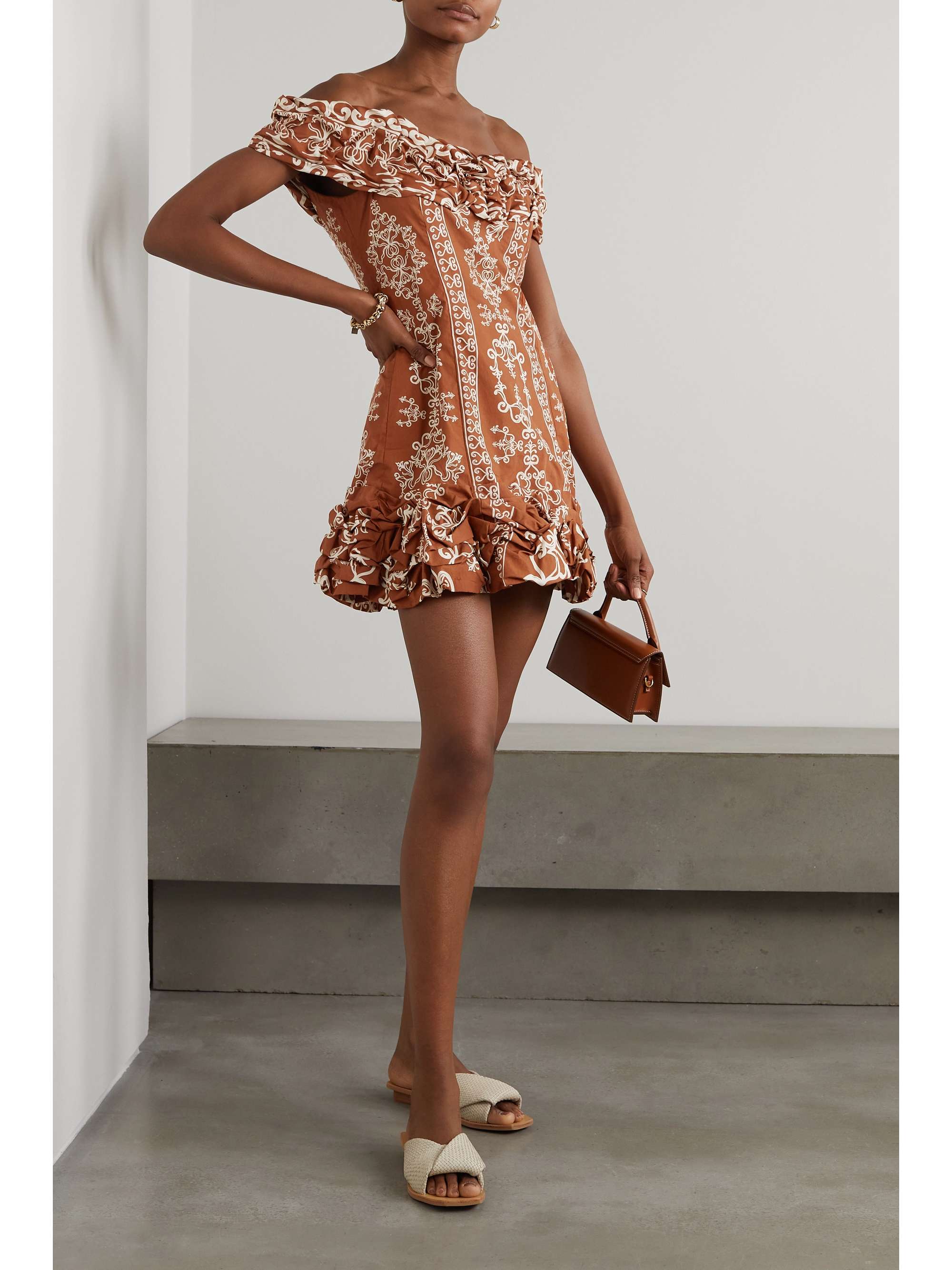 AGUA BY AGUA BENDITA + NET SUSTAIN Jardín Calados off-the-shoulder  floral-print cotton-poplin mini dress | NET-A-PORTER
