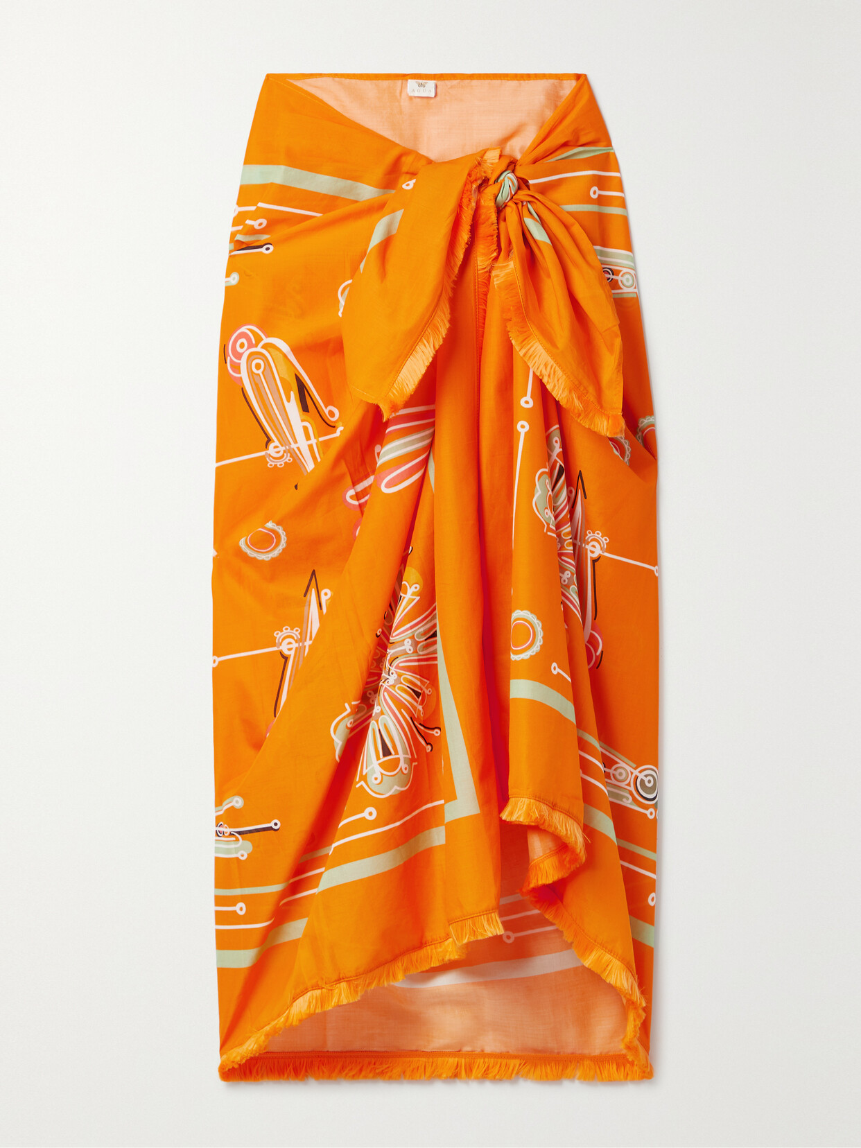 Agua by Agua Bendita - Orquídea Chivas Printed Cotton-voile Pareo - Orange