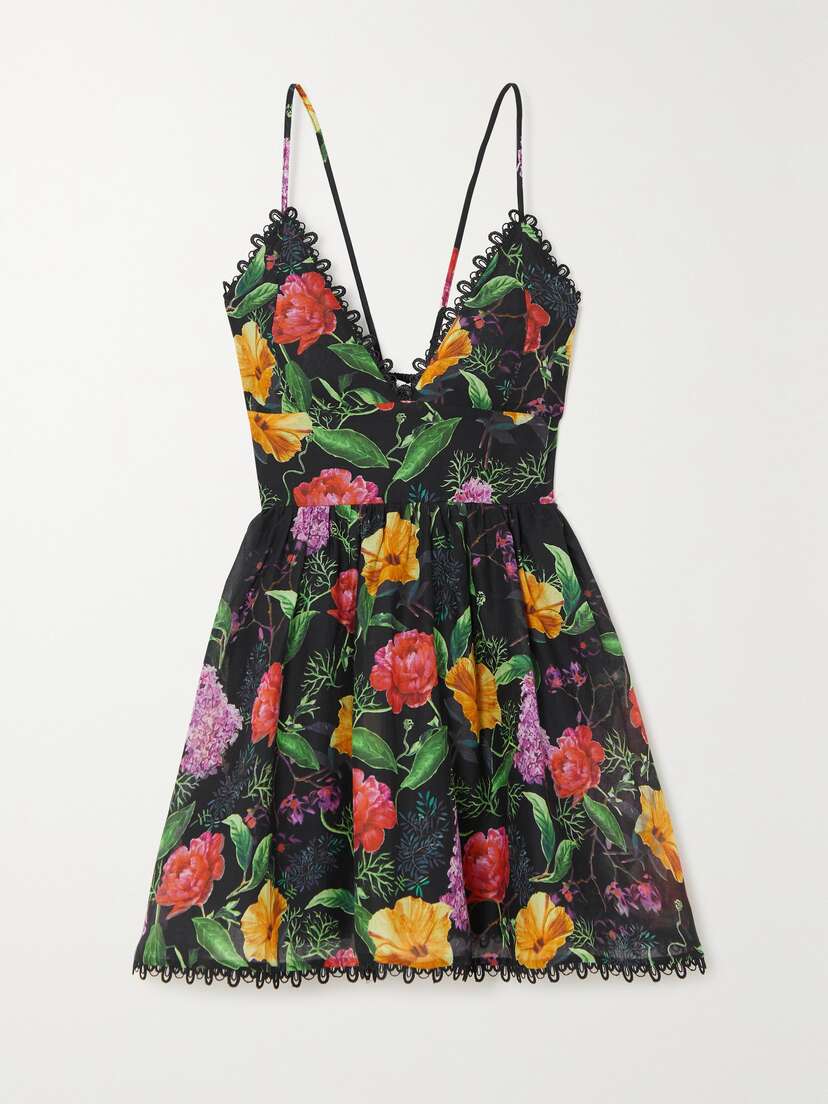 Charo Ruiz Issya Scalloped Floral-print Cotton-blend Voile Mini Dress