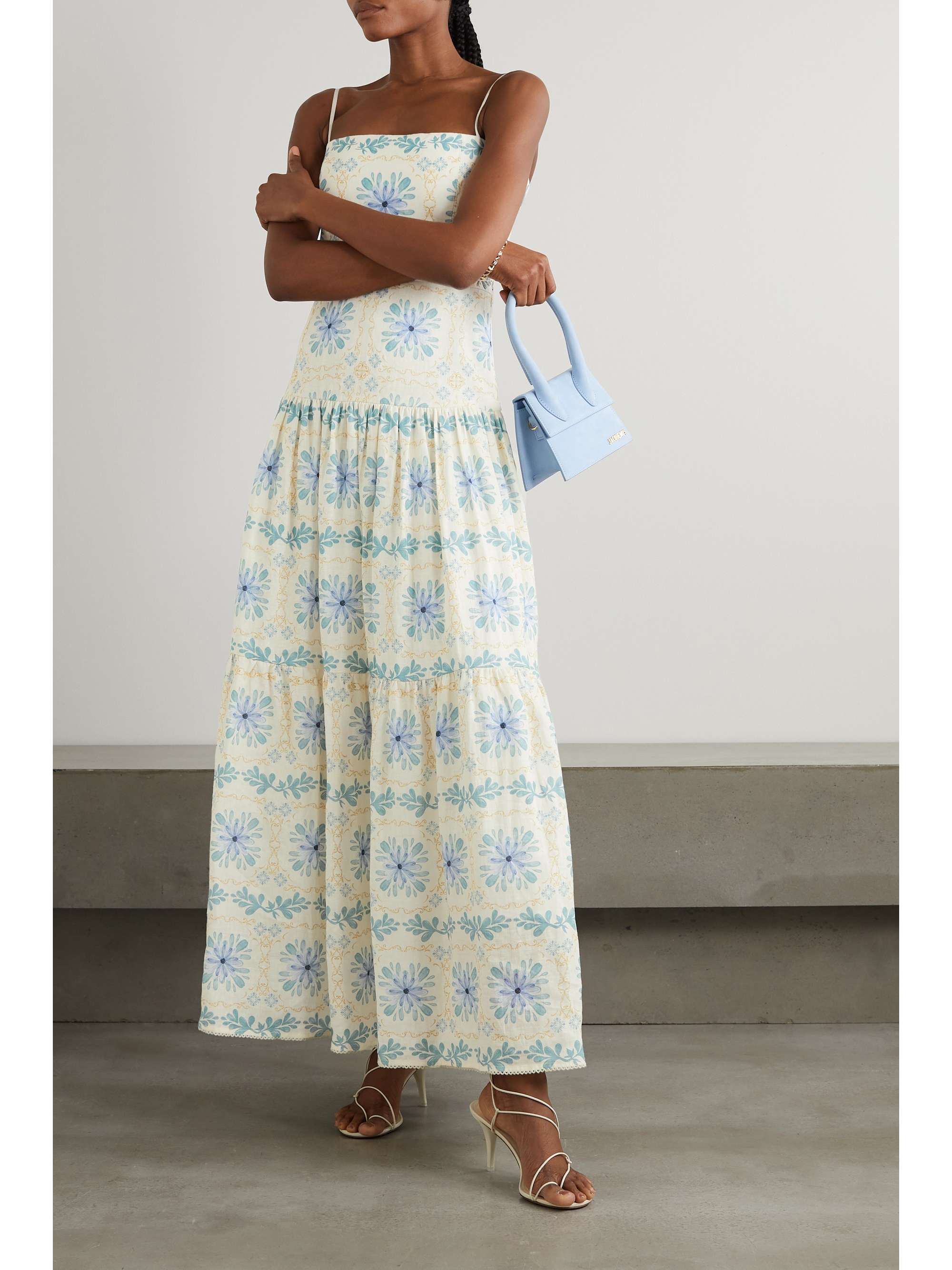 AGUA BY AGUA BENDITA + NET SUSTAIN Lima Chivas tiered embroidered  floral-print linen maxi dress | NET-A-PORTER