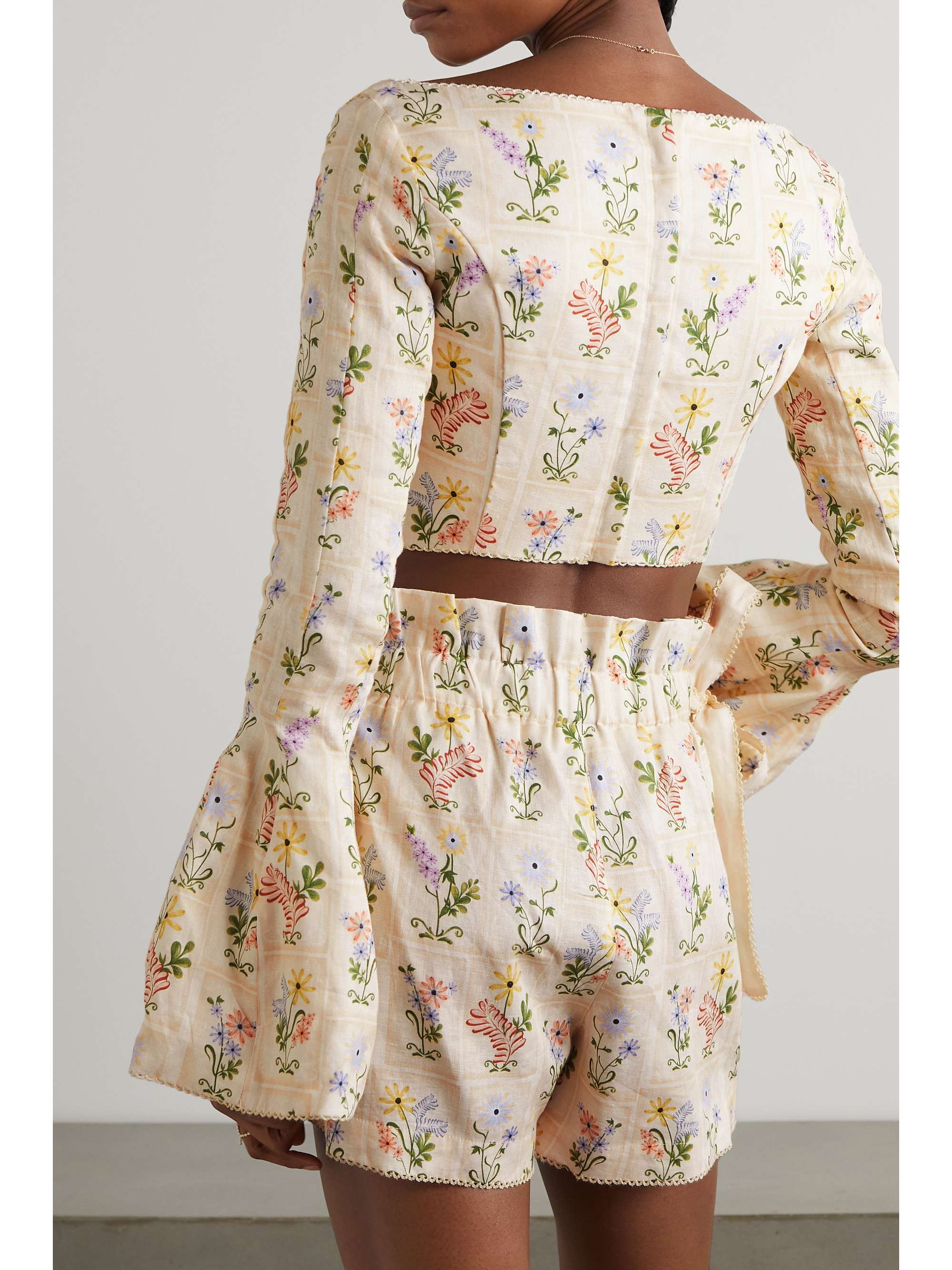 AGUA BY AGUA BENDITA Limoncello Pradera cropped floral-print linen top
