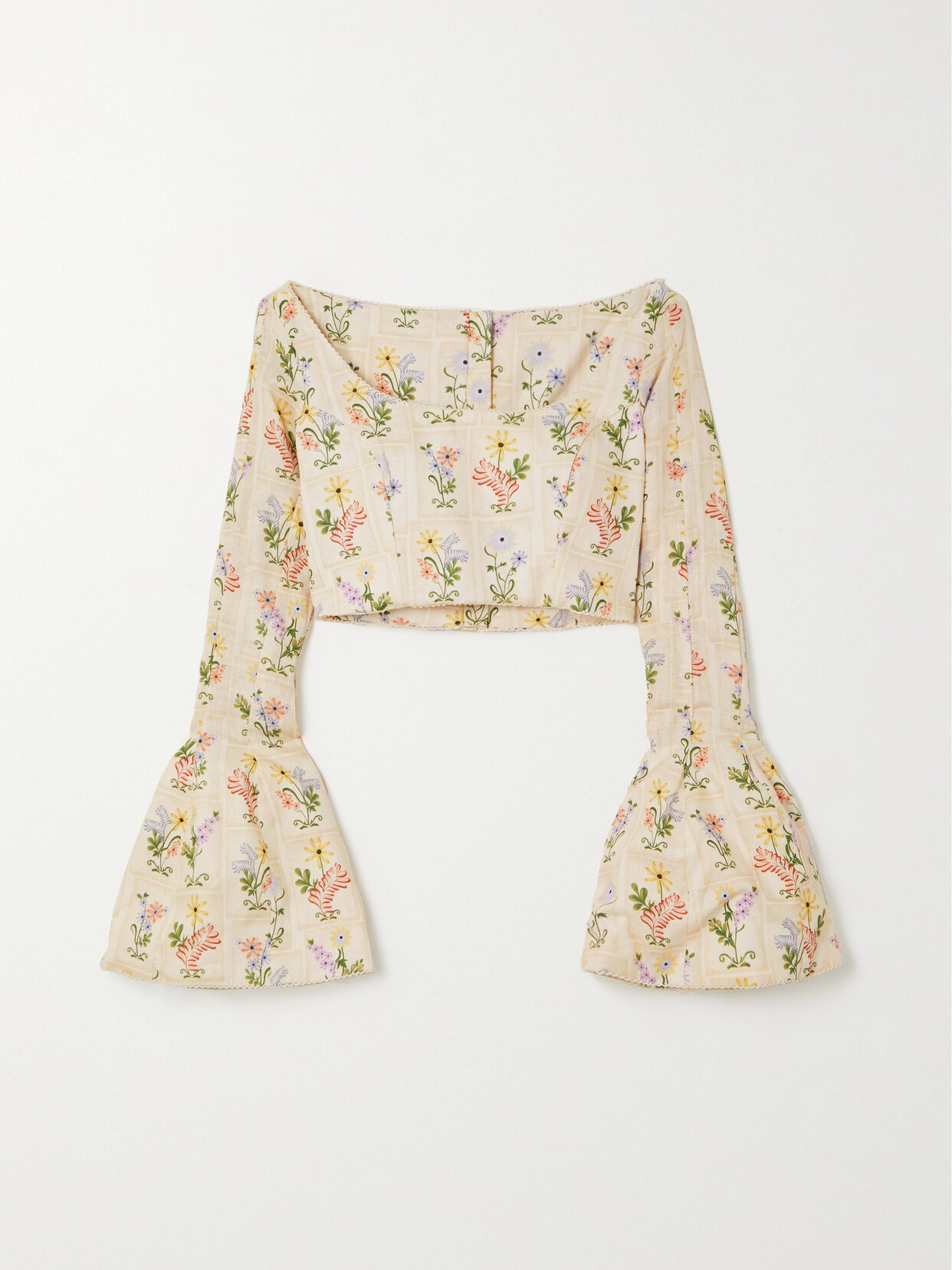 Agua by Agua Bendita - Limoncello Pradera Cropped Floral-print Linen Top - Neutrals