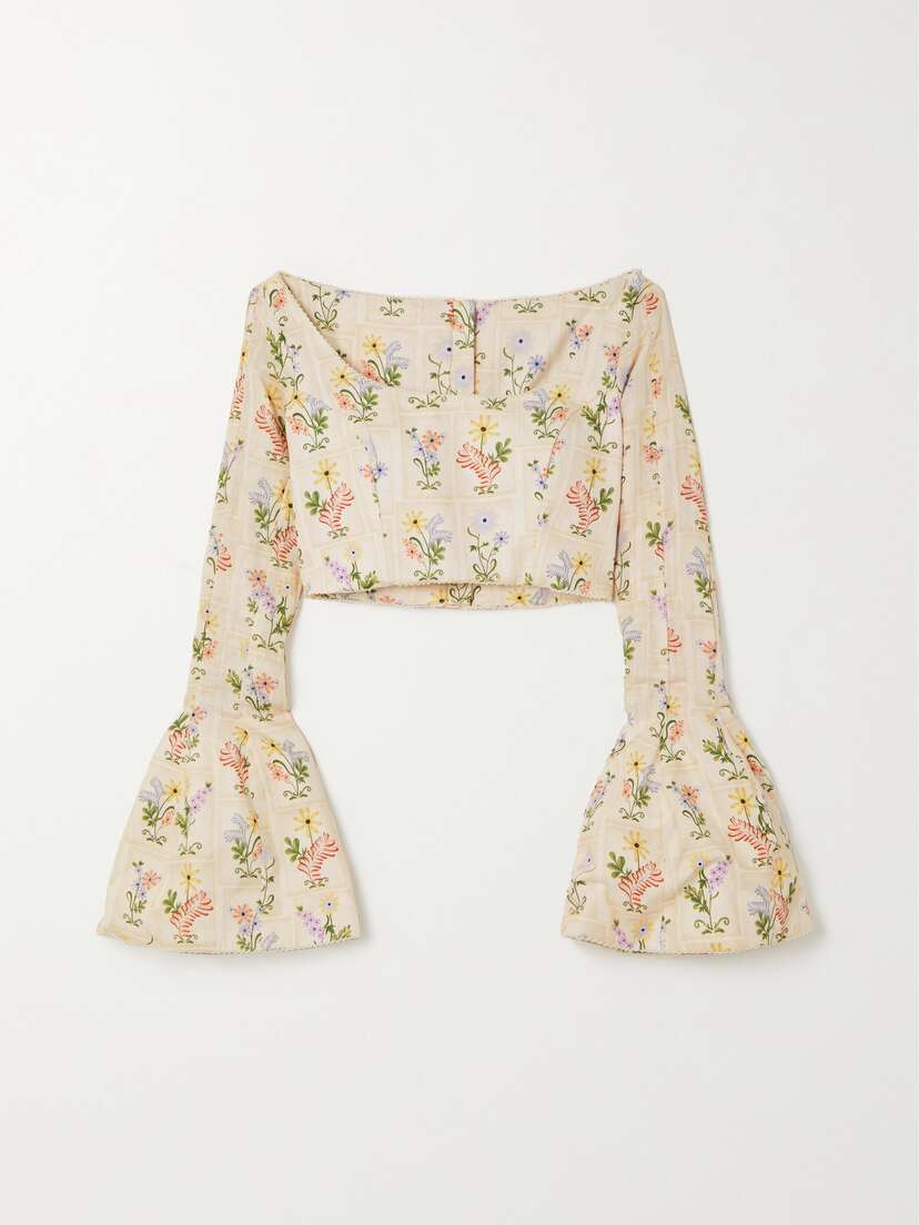 Agua by Agua Bendita + Net Sustain Limoncello Pradera Cropped Floral-print Linen Top - x large