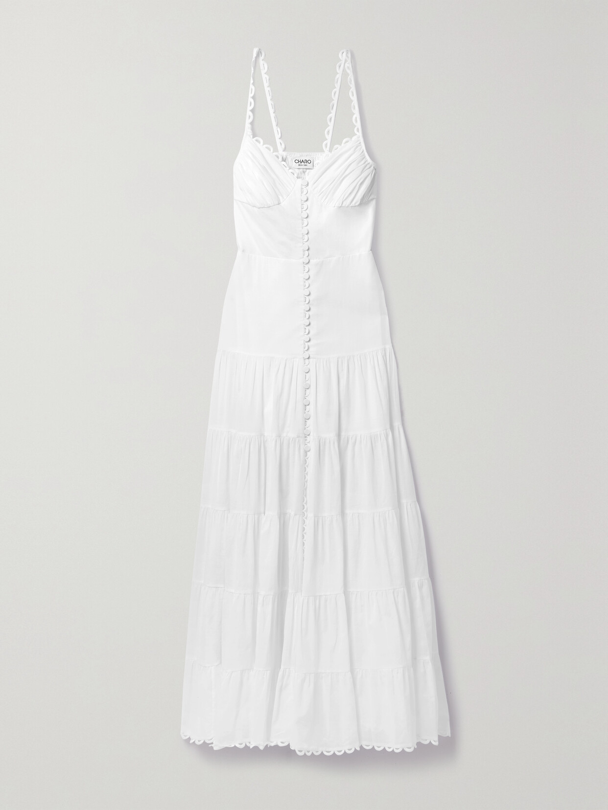 Charo Ruiz - Melia Scalloped Tiered Cotton-blend Voile Maxi Dress - White