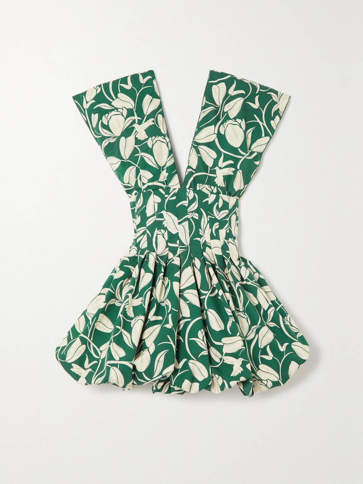 Agua by Agua Bendita - Annato Pleated Floral-print Cotton-poplin Mini Dress - Green