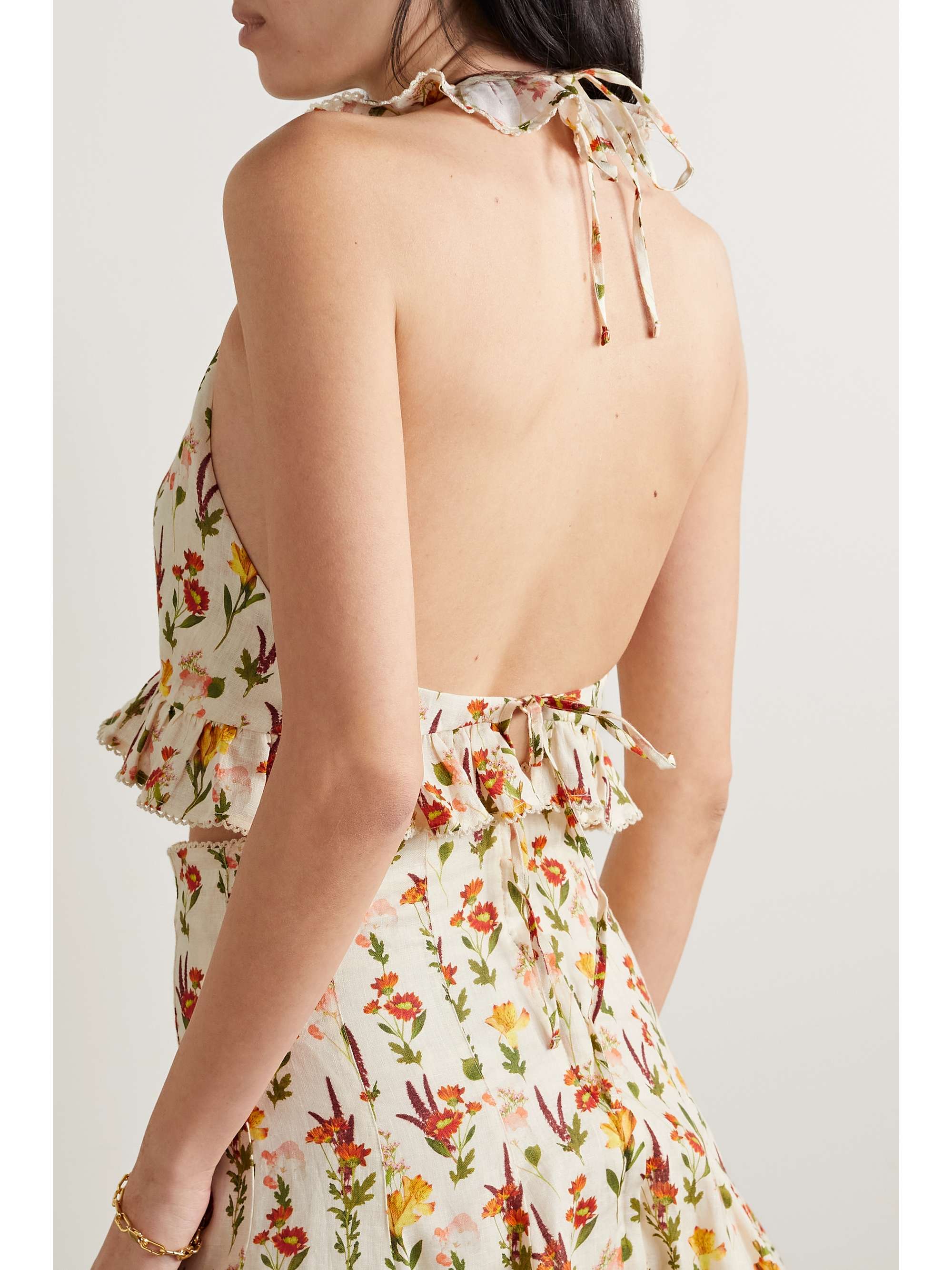 AGUA BY AGUA BENDITA Nardo Clementina cropped floral-print linen-gauze halterneck  top | NET-A-PORTER