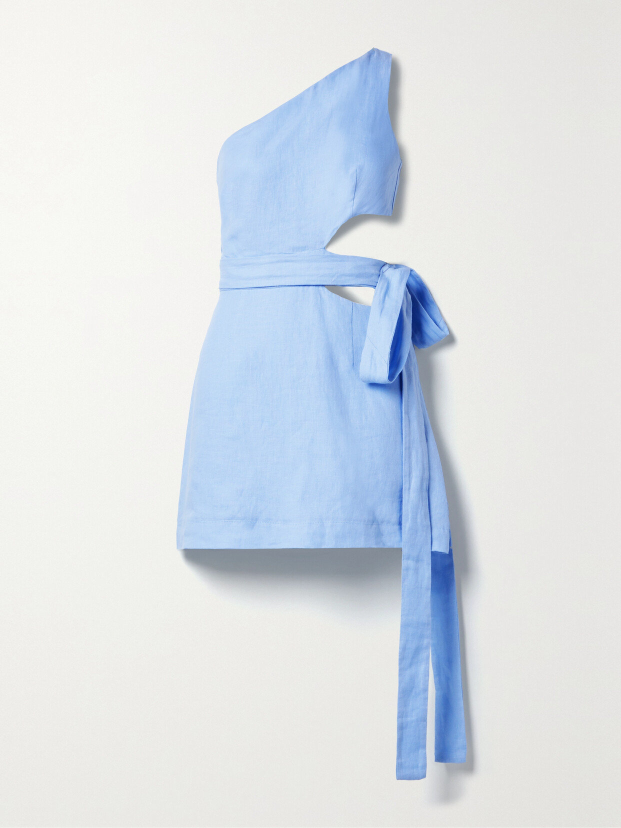 BONDI BORN - Mytros One-shoulder Cutout Linen-voile Mini Dress - Blue