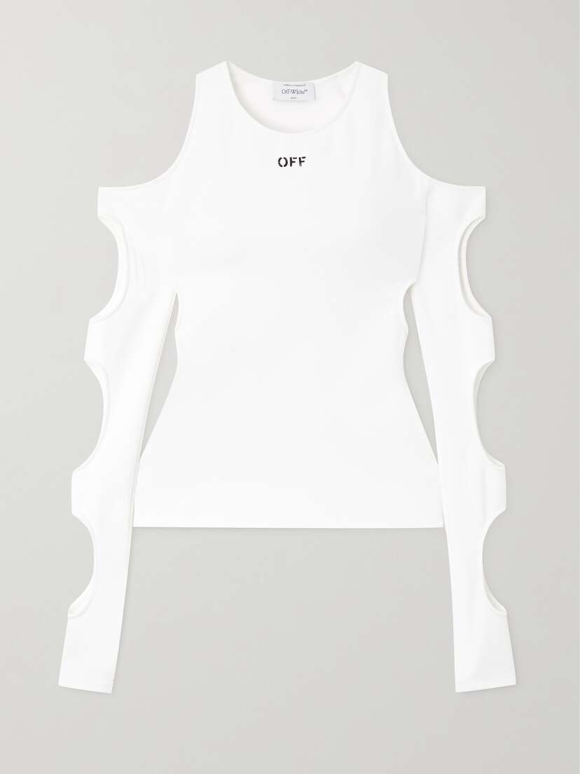Off-White Cutout Printed Stretch-jersey Top