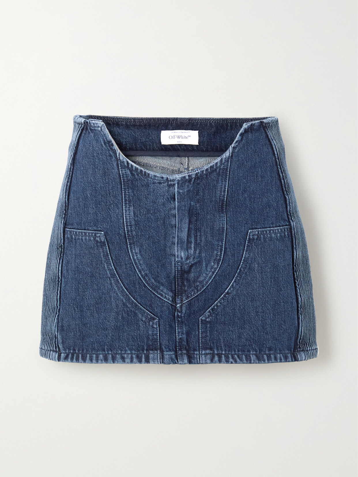 Shop Off-white Paneled Denim Mini Skirt In Blue