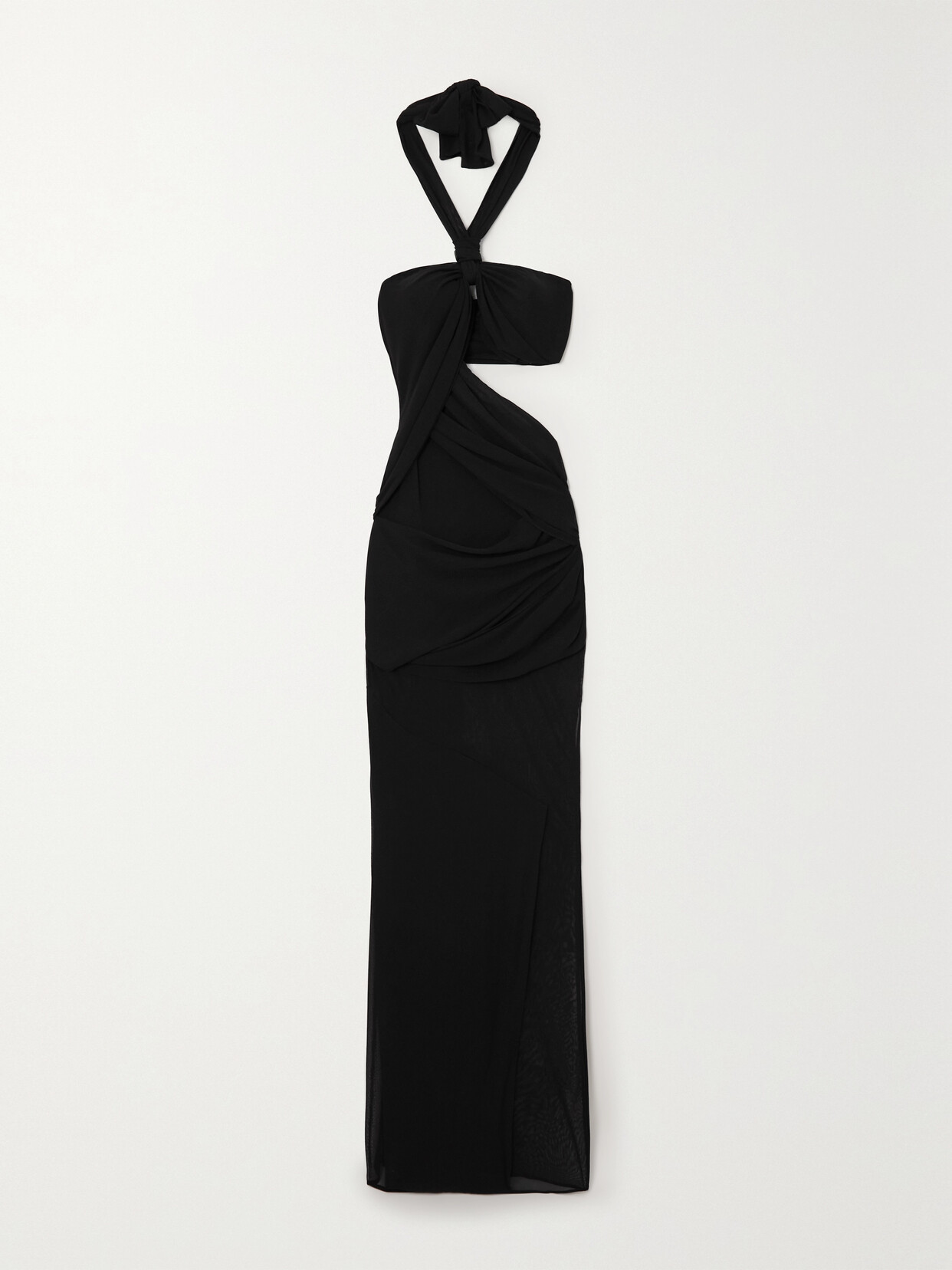 TOM FORD - Halterneck Cutout Tulle-paneled Ponte Gown - Black