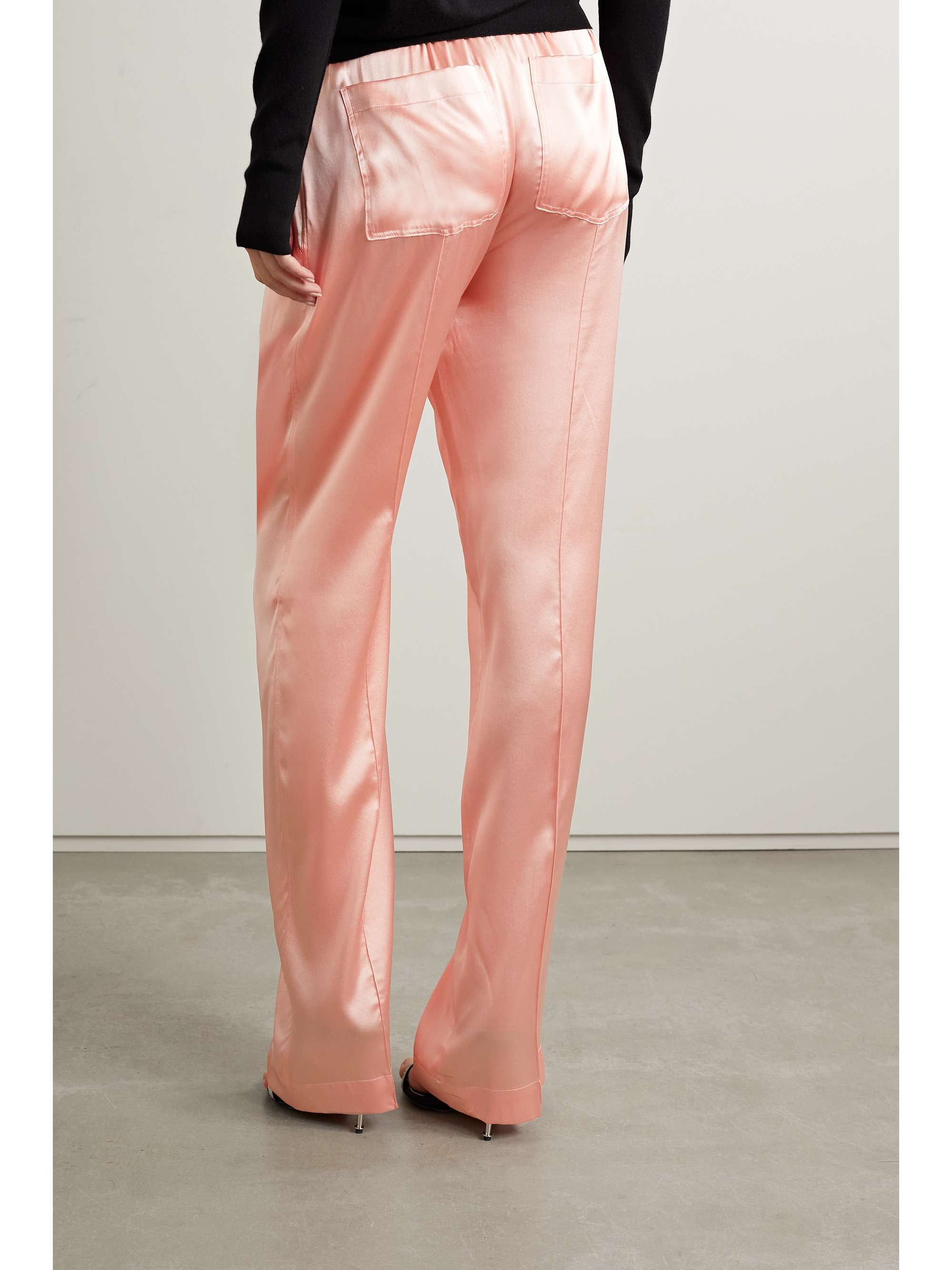 TOM FORD Velvet-trimmed stretch-silk satin pants