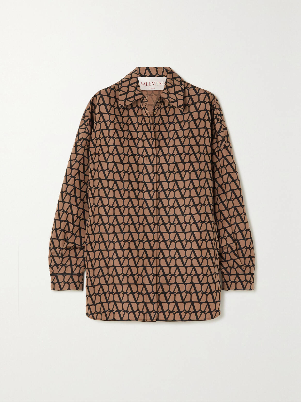 Shop Valentino Toile Iconographe Oversized Printed Silk-faille Shirt In Brown