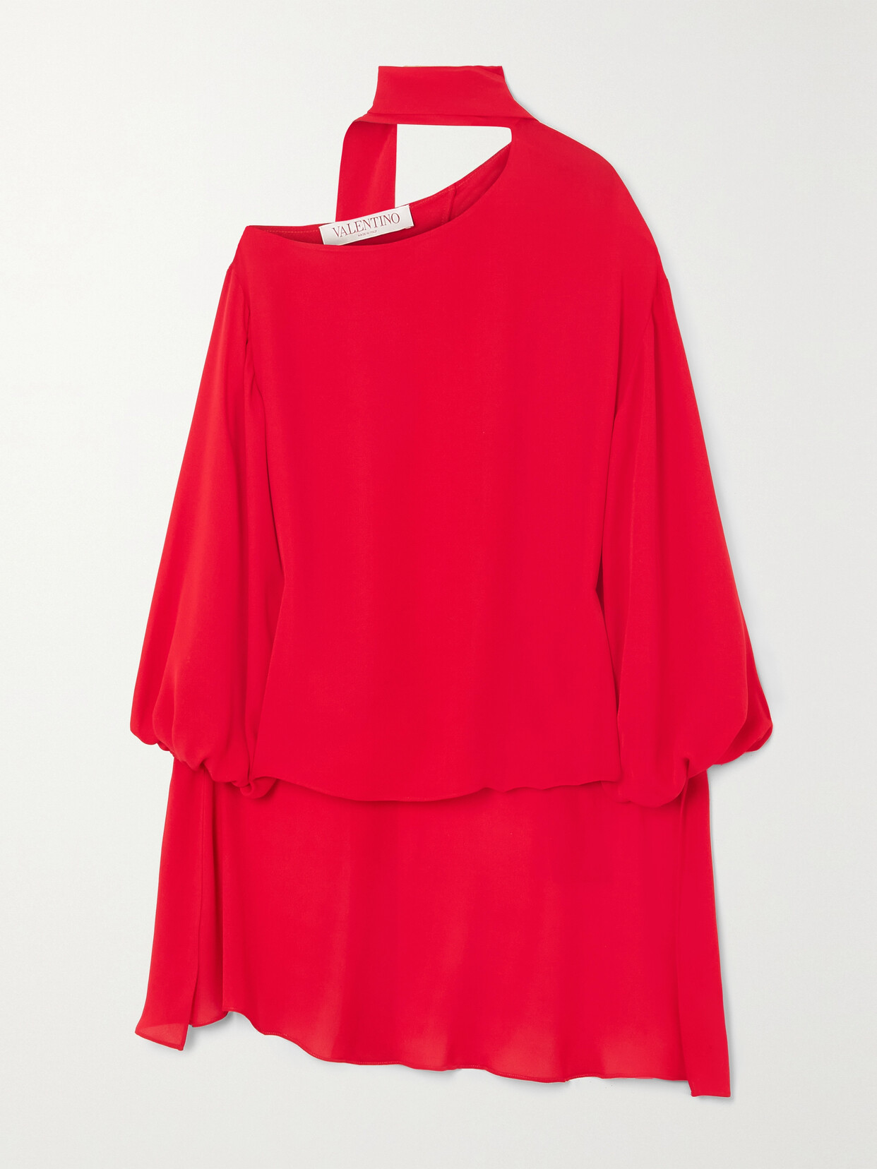 Valentino One-shoulder Cape-effect Silk-georgette Blouse In Red