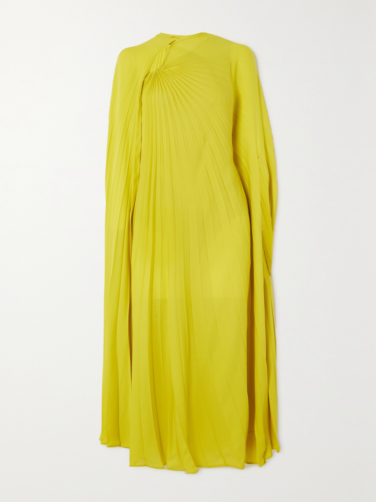 Valentino Cape-effect Pleated Silk Crepe De Chine Midi Dress In Textured Yellow