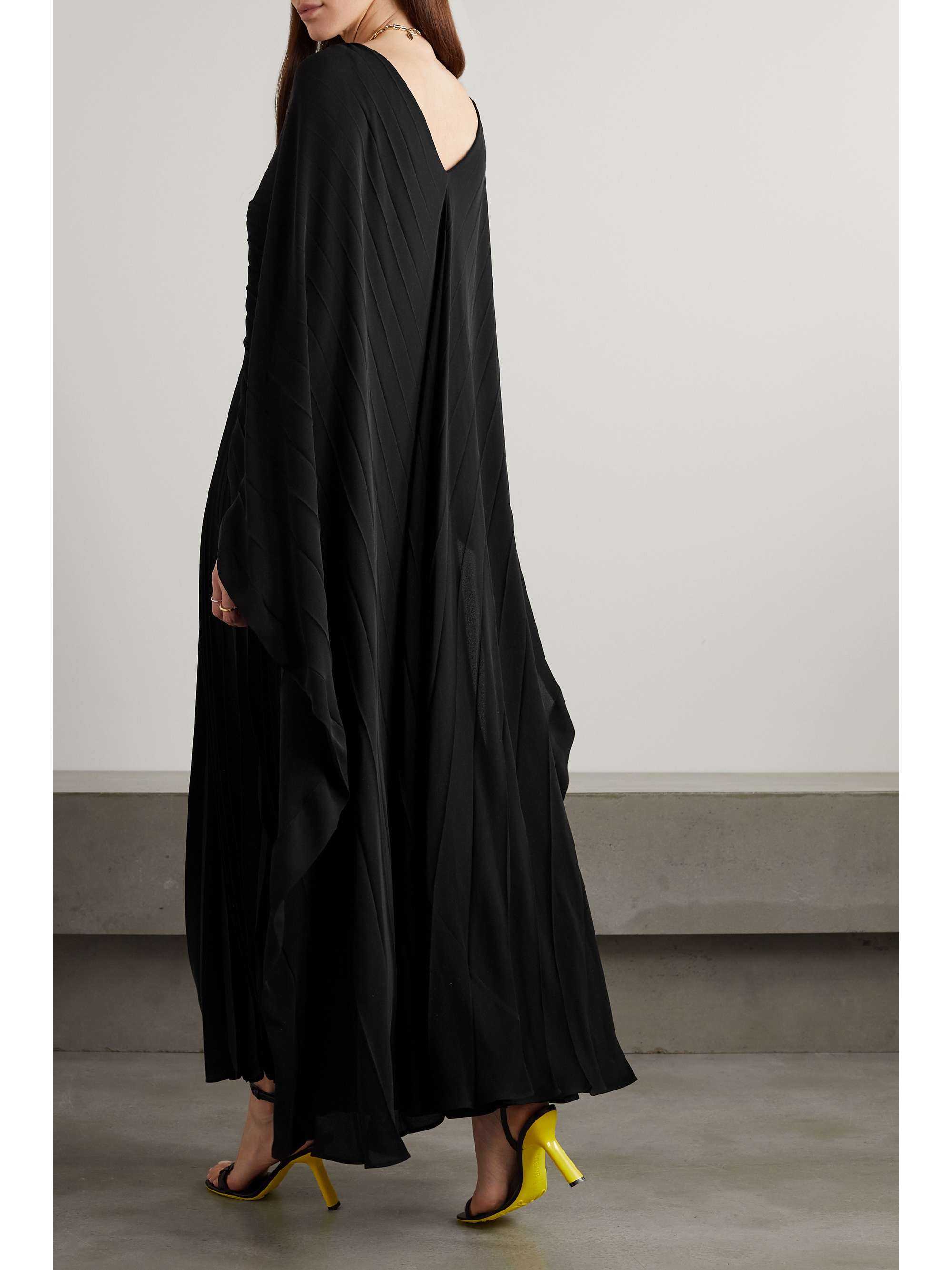 VALENTINO GARAVANI Cape-effect pleated silk maxi dress