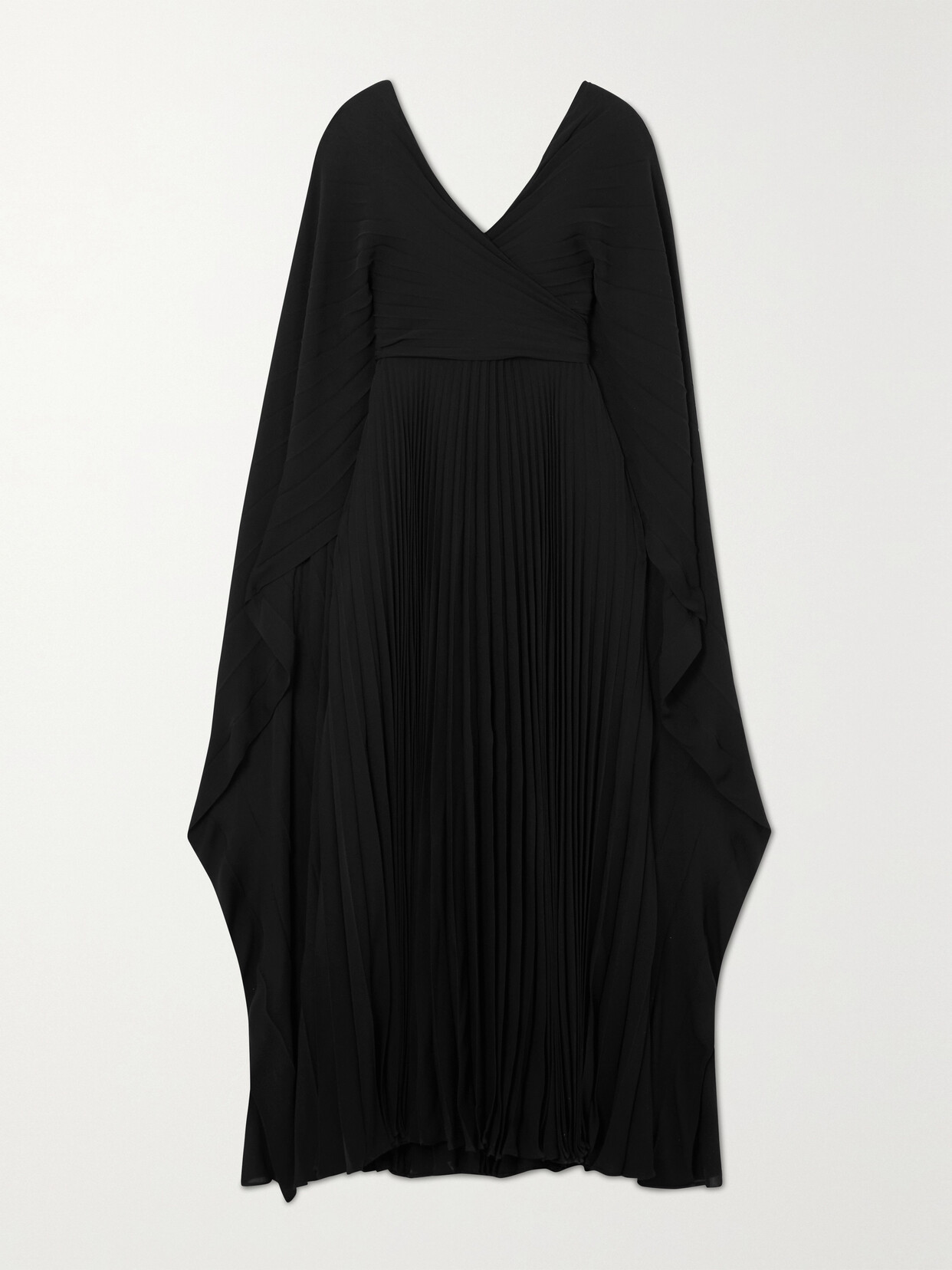 Valentino Garavani - Cape-effect Pleated Silk Maxi Dress - Black