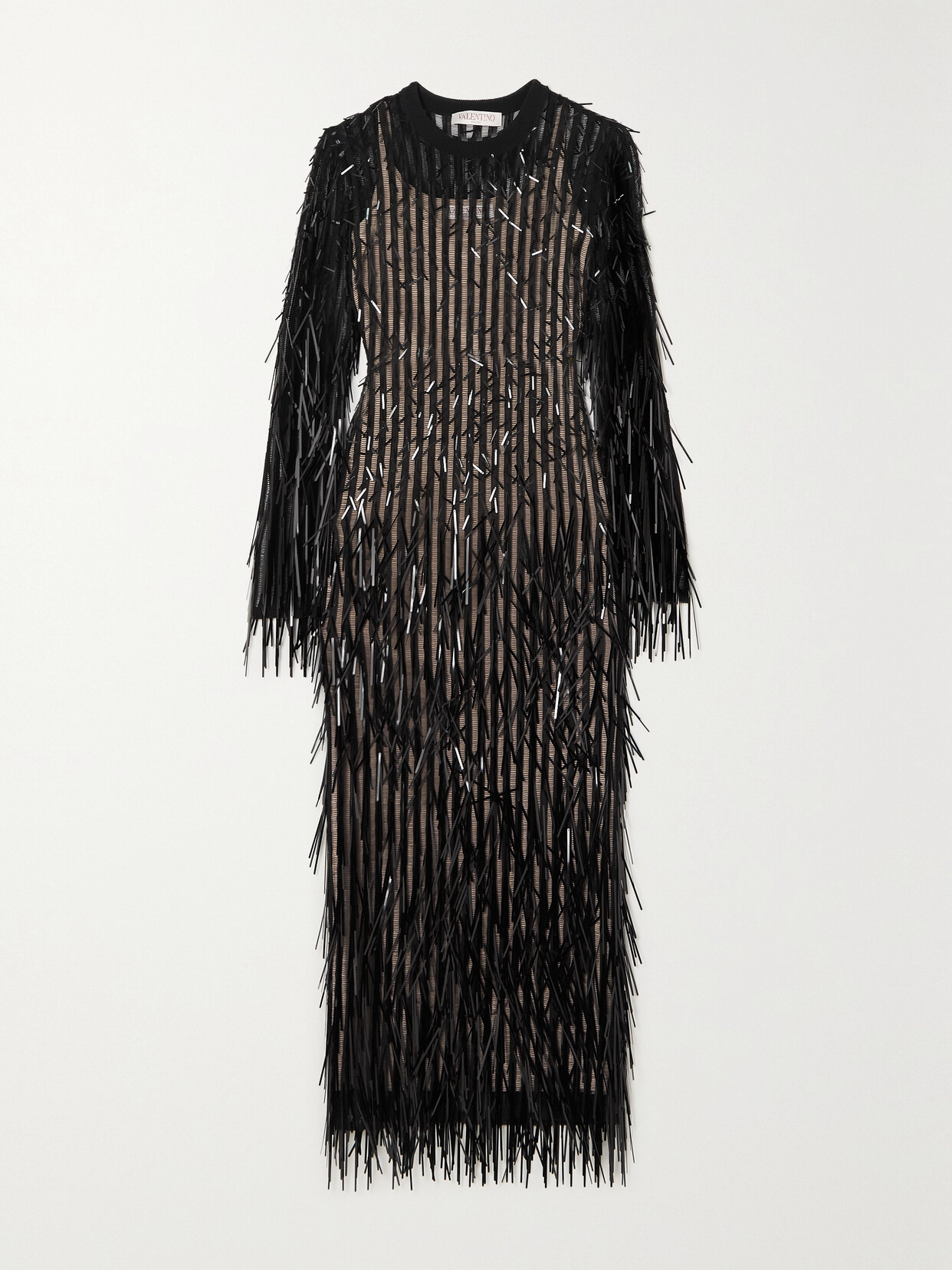 Valentino Garavani Paillette-embellished Open-knit Cotton-blend Midi Dress - Black