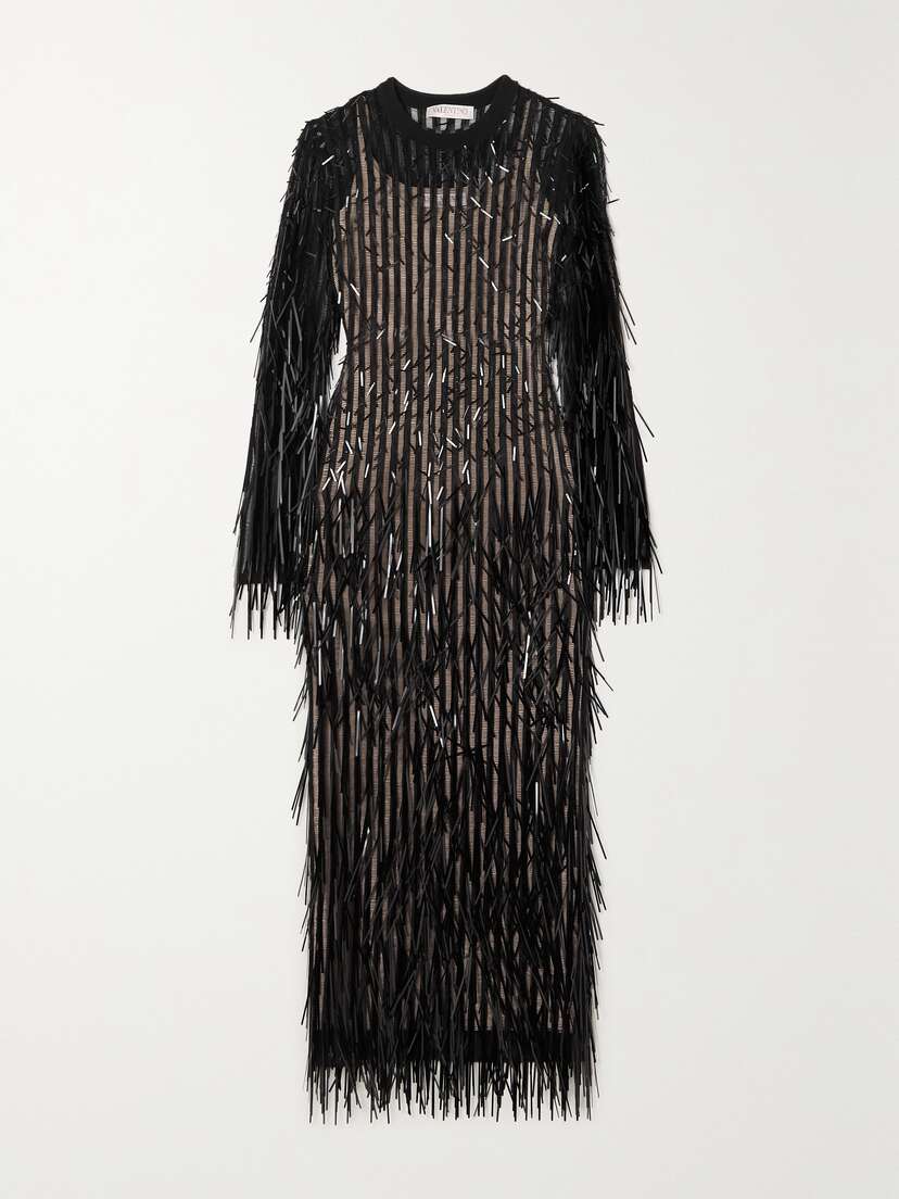 Valentino Garavani Paillette-embellished Open-knit Cotton-blend Midi Dress - x large