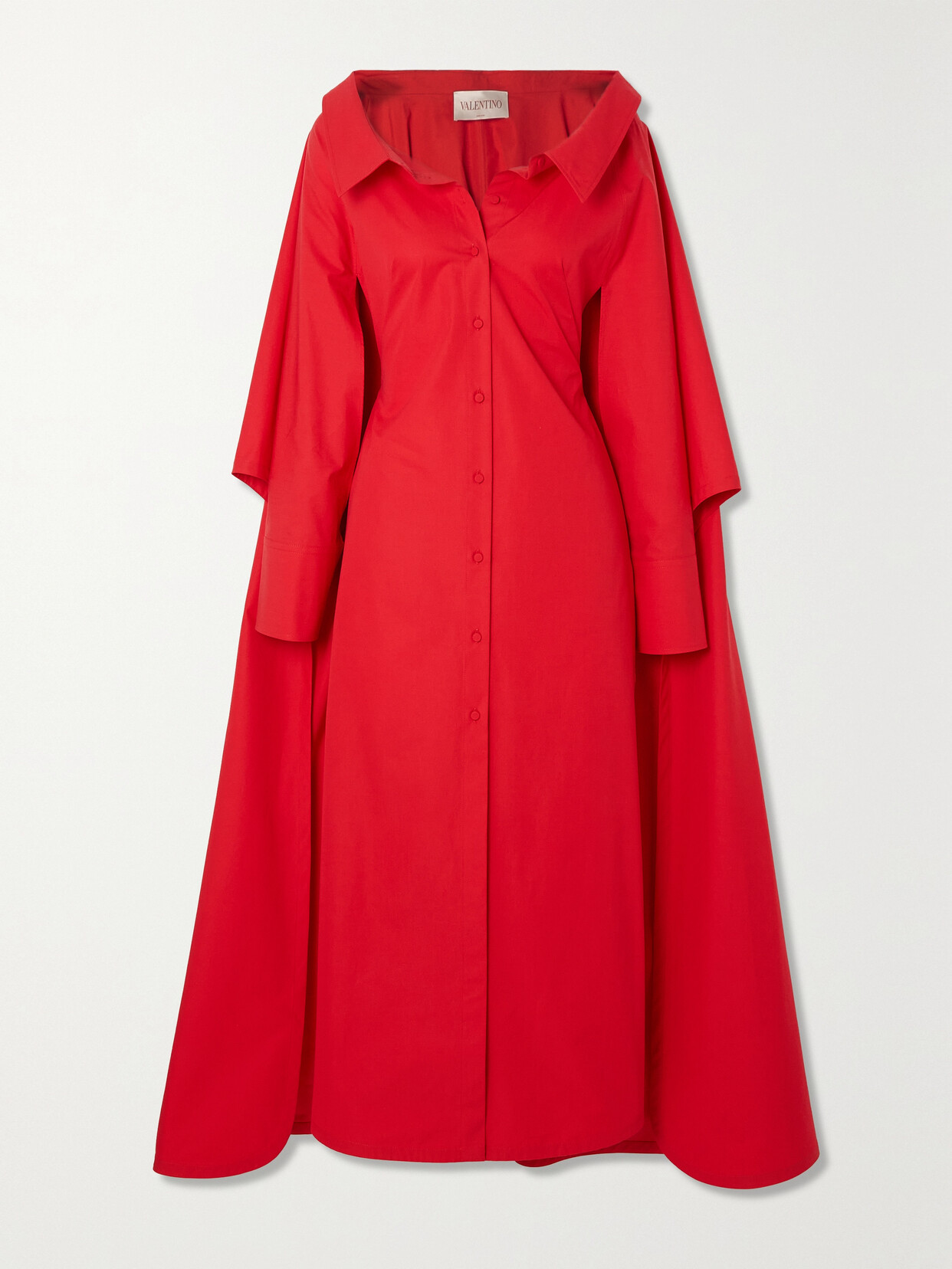 Valentino Cape-effect Cotton-poplin Shirt Dress In Red