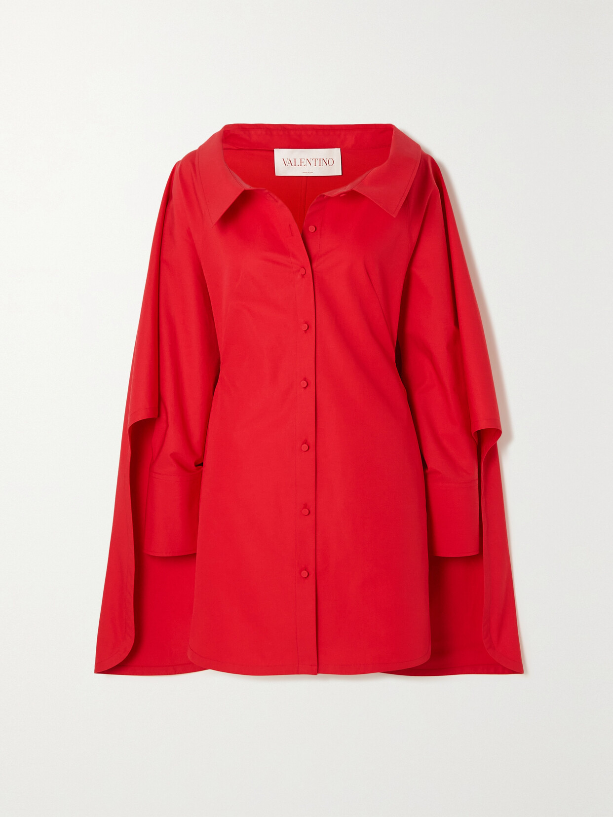 Valentino - Cape-effect Cotton-poplin Mini Shirt Dress - Red