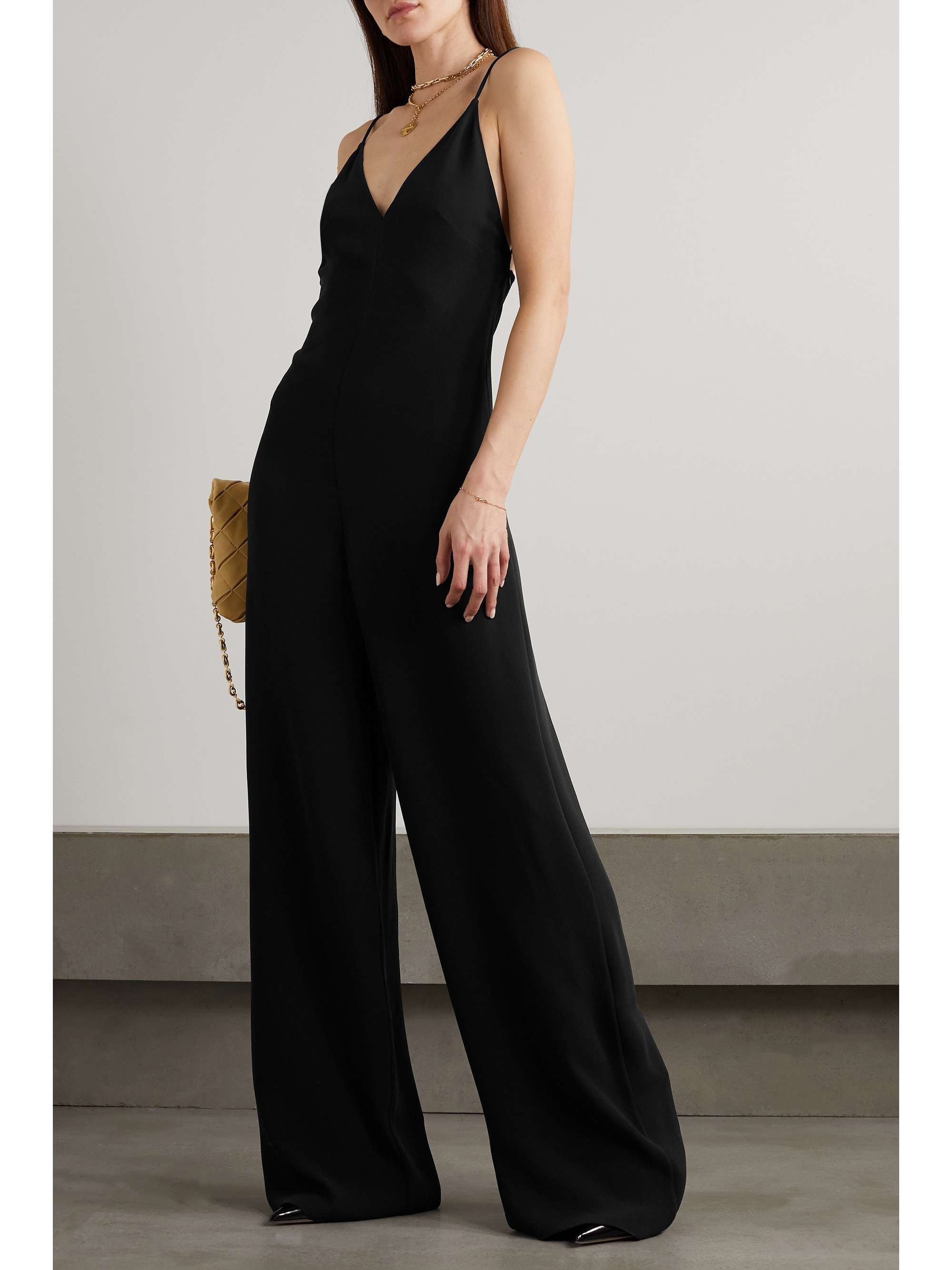 SAINT LAURENT Faux fur-trimmed velvet bandeau jumpsuit